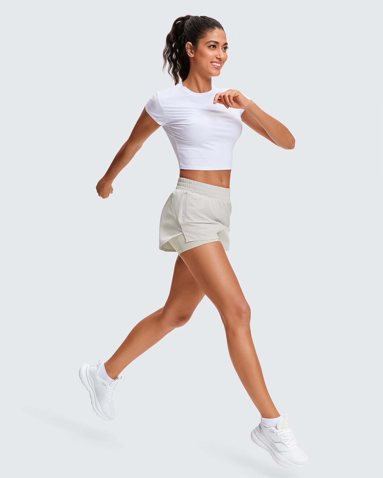 Stelle Women's 2 in 1 Running Shorts Gym Athletic Shorts with Zip Pockets - Tennis Mindset
