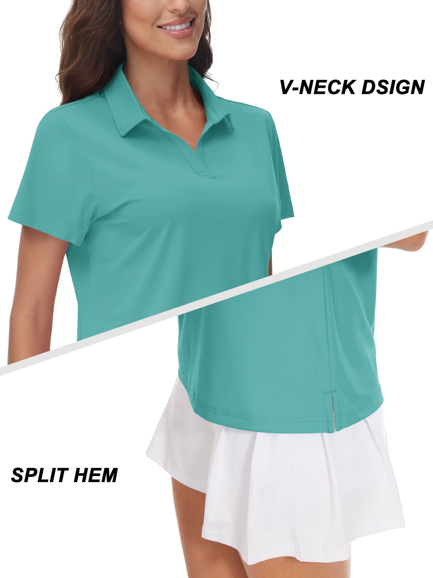 TACVASEN Women's V-Neck Polo Shirts UPF 50+ Short Sleeve Sun Protection Quick Dry Golf Polos Collared Shirt