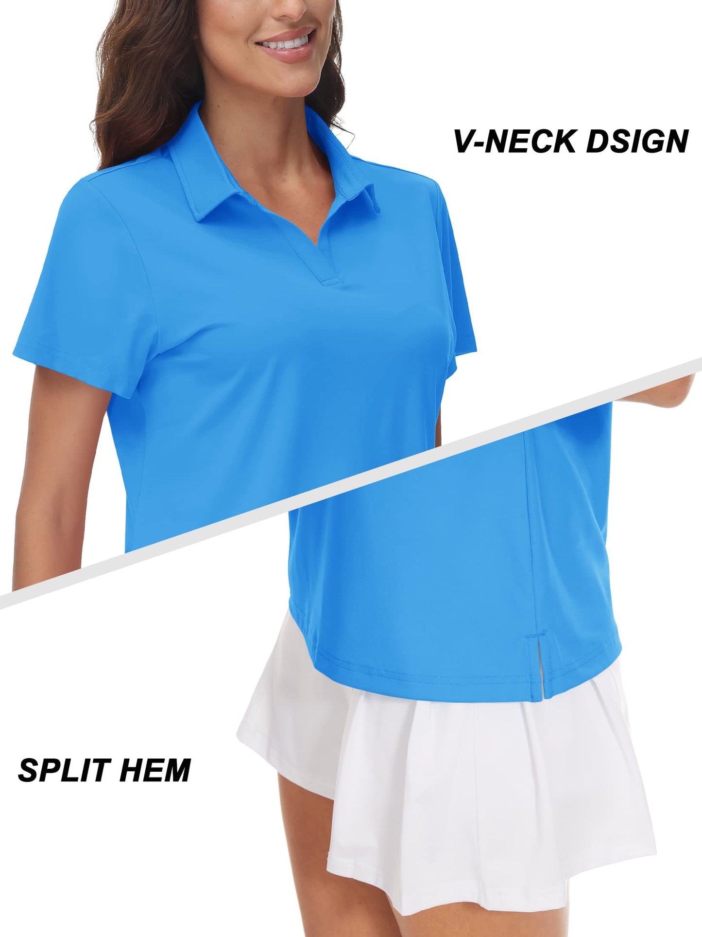 TACVASEN Women's V-Neck Polo Shirts UPF 50+ Short Sleeve Sun Protection Quick Dry Golf Polos Collared Shirt