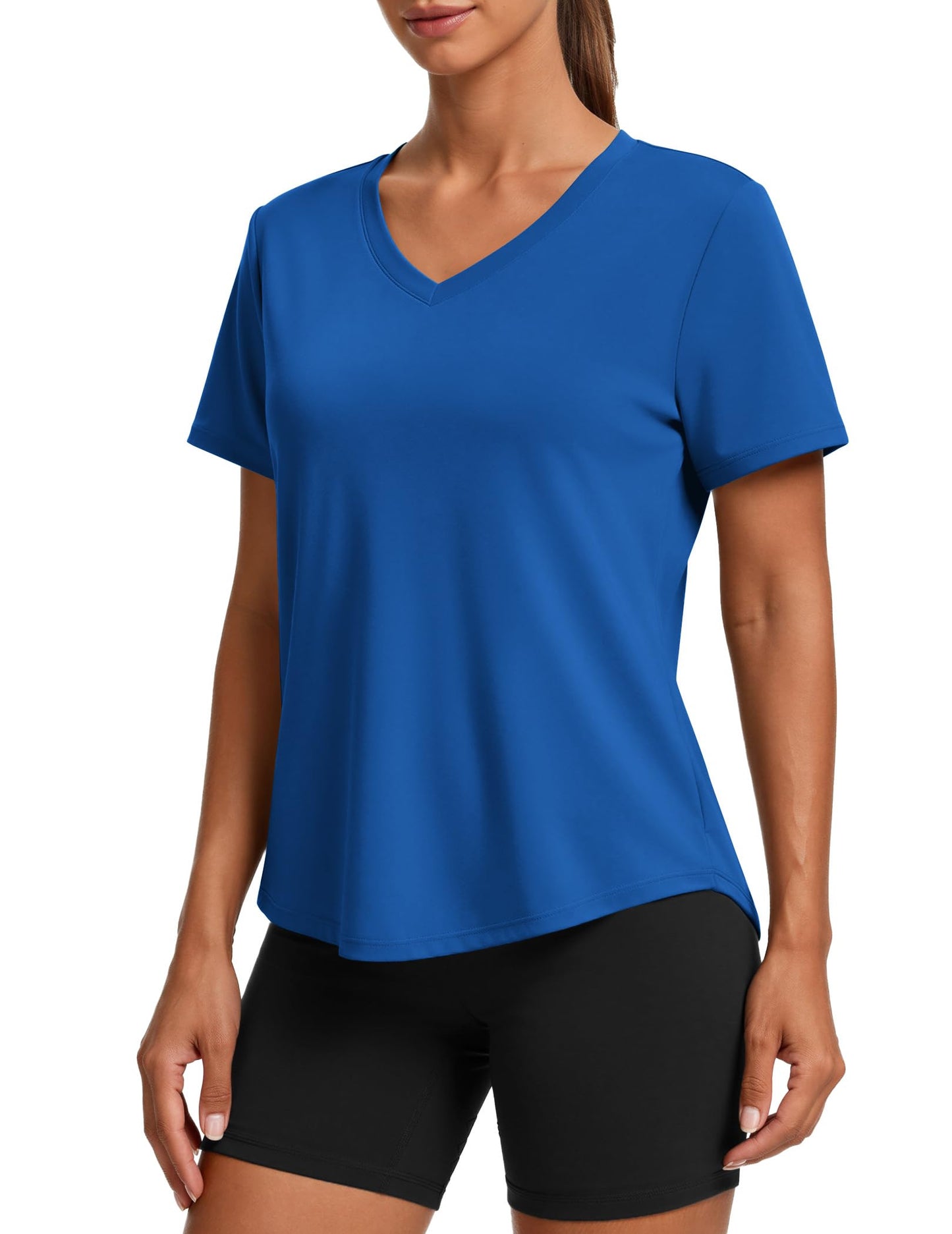 PINSPARK V Neck Workout Tops for Women Short Sleeve Quick Dry Shirts
