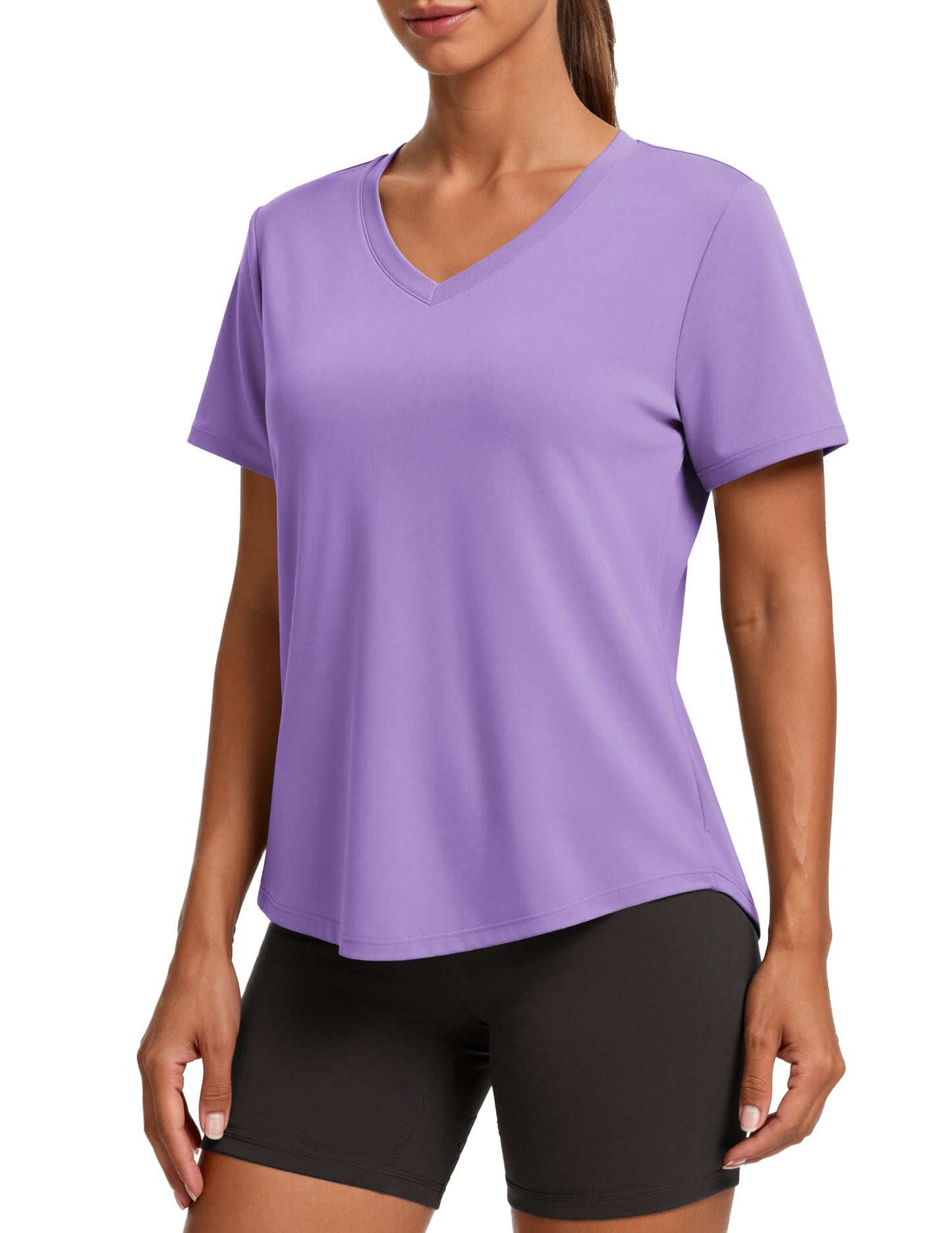 PINSPARK V Neck Workout Tops for Women Short Sleeve Quick Dry Shirts