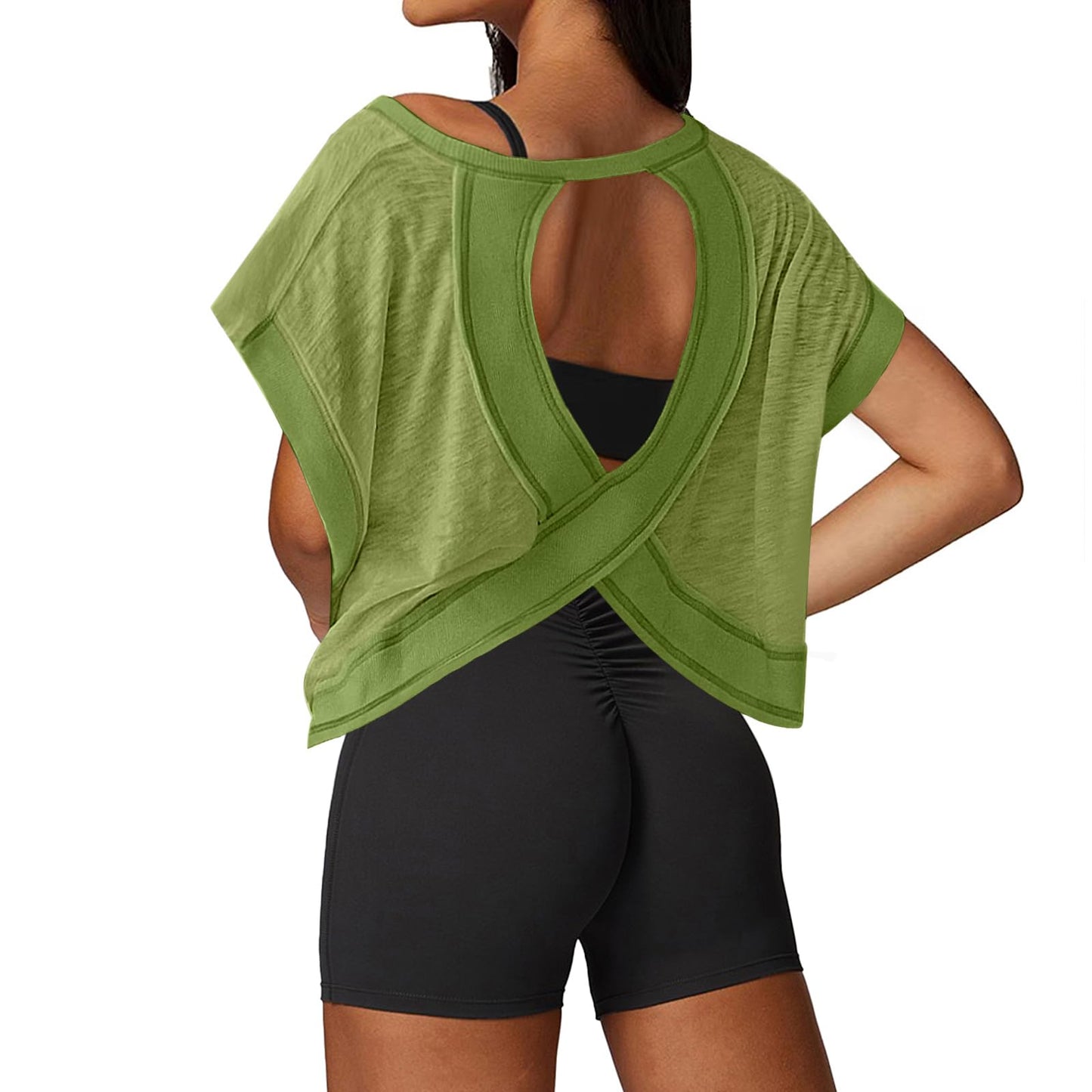 UNIANKIYA Open Back Workout Tops for Women Loose Fit Athletic Crop Tee Short Sleeve Gym Running Yoga Shirt