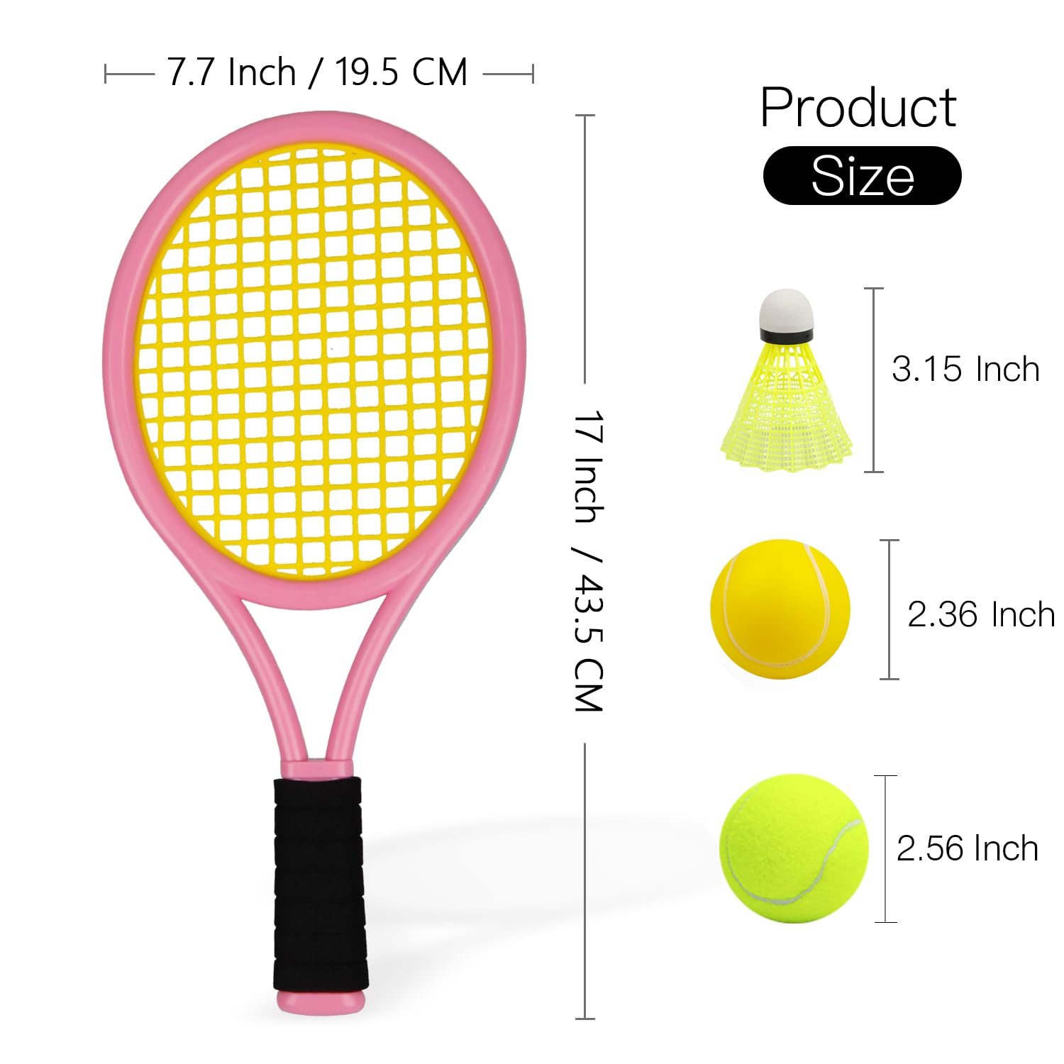 Kids Tennis Racket,17 Inch Plastic Tennis Racket with 2 Soft Balls,2 Tennis Balls and 4 Shuttlecocks for Kid,Toddler Outdoor/Indoor Sport Play - Tennis Mindset