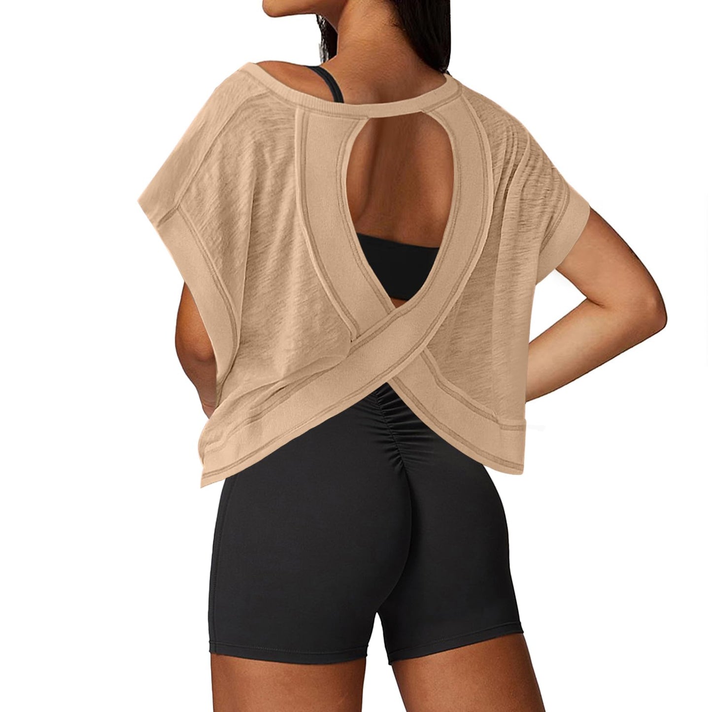 UNIANKIYA Open Back Workout Tops for Women Loose Fit Athletic Crop Tee Short Sleeve Gym Running Yoga Shirt