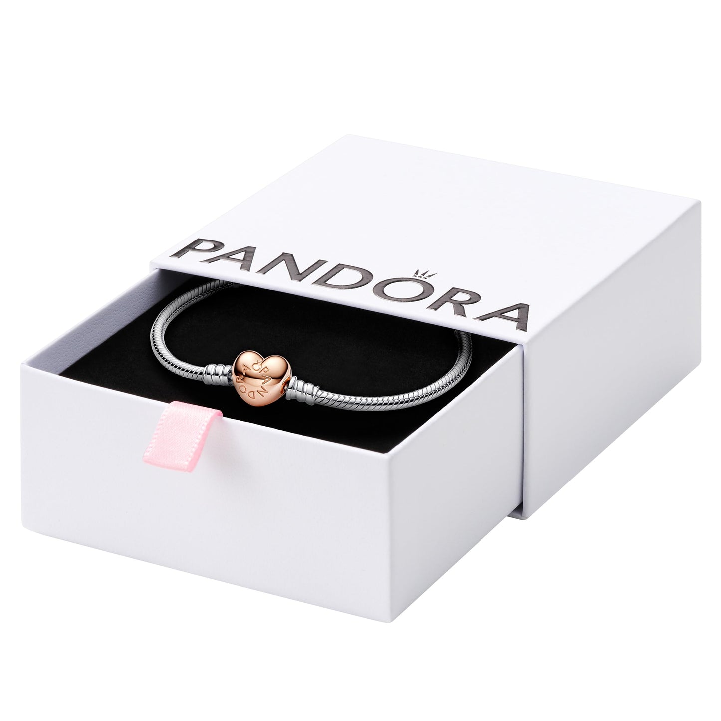 PANDORA Heart Clasp Snake Chain Bracelet - Heart Clasp - Romantic Jewelry for Her with Gift Box - Compatible Moments Charms