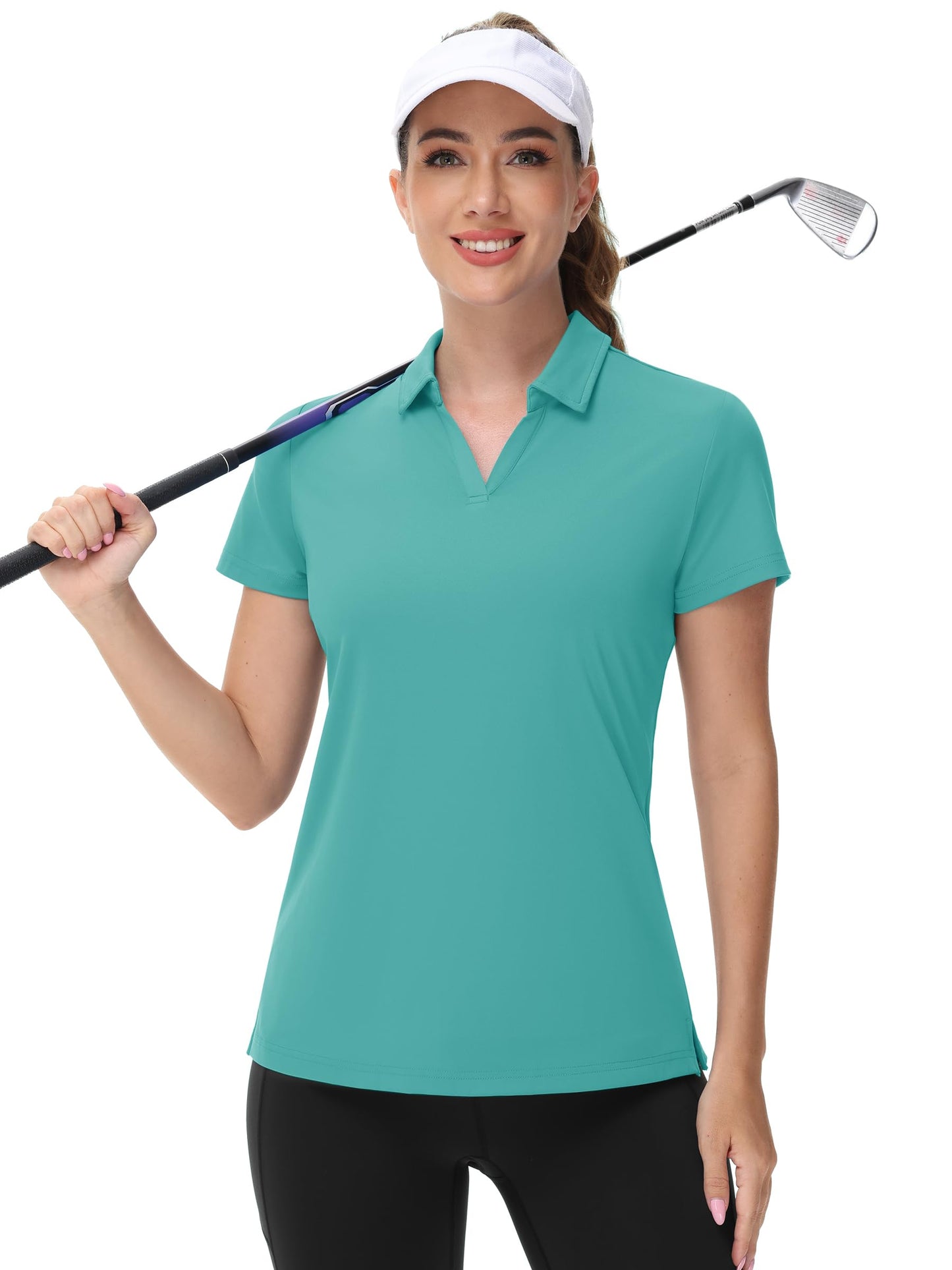TACVASEN Women's V-Neck Polo Shirts UPF 50+ Short Sleeve Sun Protection Quick Dry Golf Polos Collared Shirt