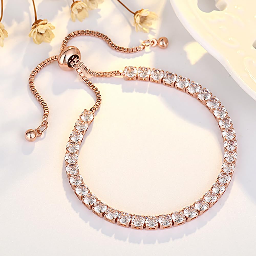 Tennis Bracelets, Tennis Bracelets for Women (Silver/Rose Glod/Green)