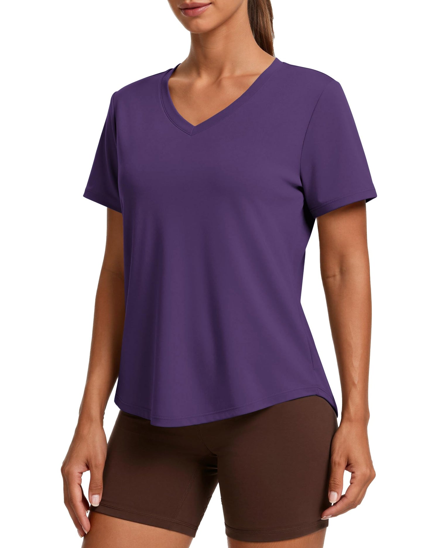 PINSPARK V Neck Workout Tops for Women Short Sleeve Quick Dry Shirts