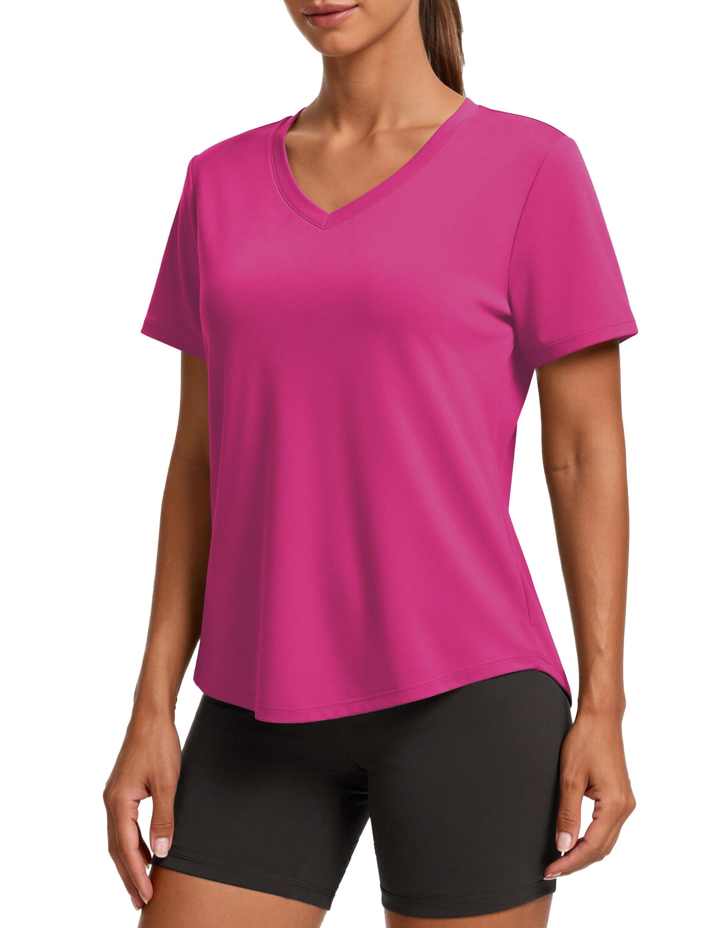 PINSPARK V Neck Workout Tops for Women Short Sleeve Quick Dry Shirts