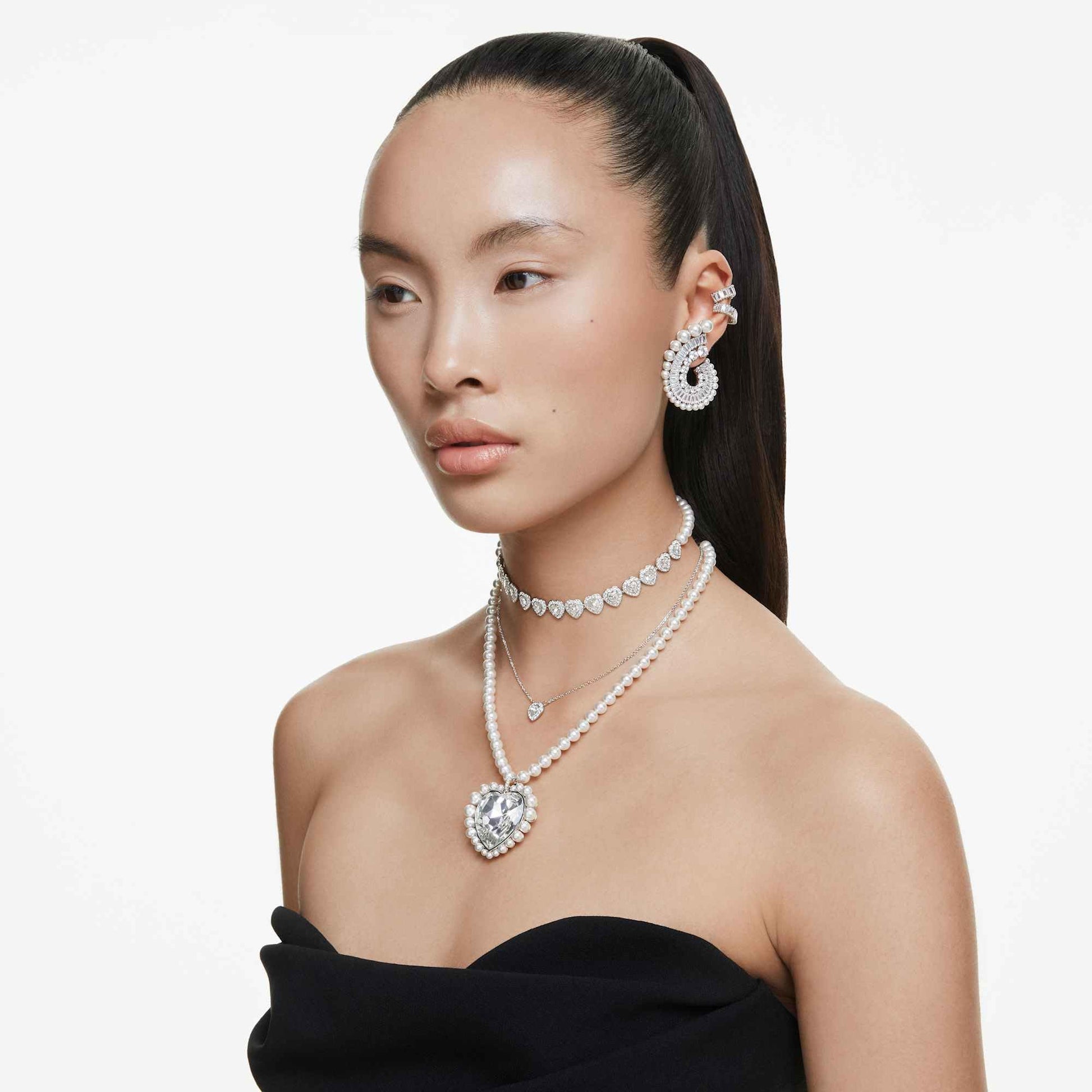 Swarovski Ariana Grande Collection, Clear Crystal & Pearls, Rhodium Finish, Necklaces, Earrings and Bracelets - Tennis Mindset