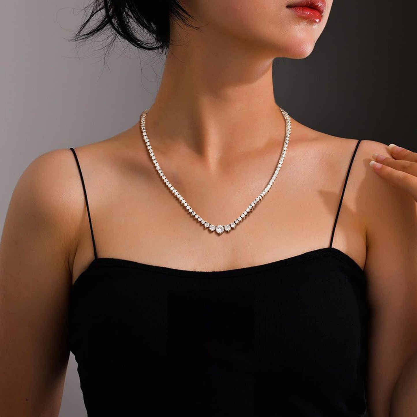 Moissanite Tennis Necklace for Women,Gradual Round Cut,925 Sterling Silver - Tennis Mindset
