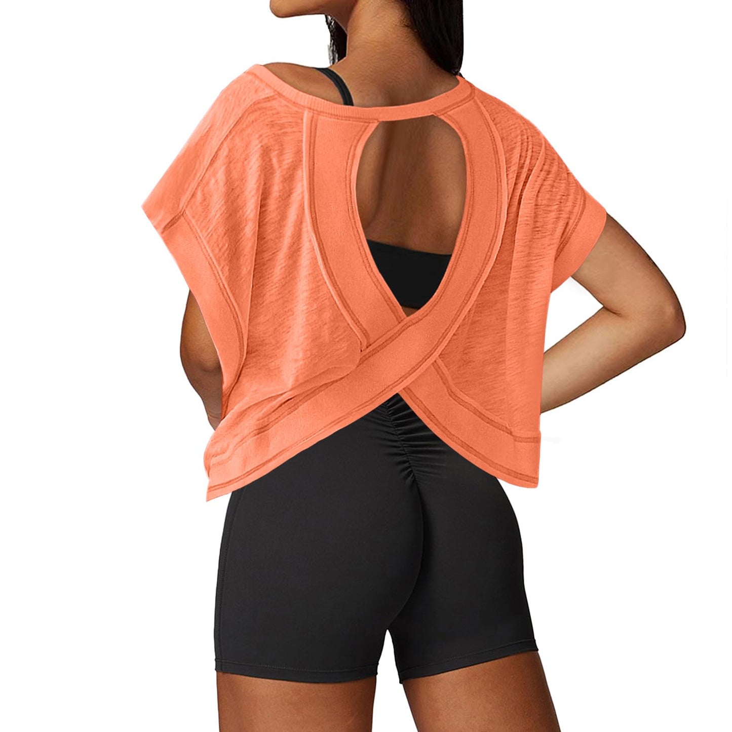 UNIANKIYA Open Back Workout Tops for Women Loose Fit Athletic Crop Tee Short Sleeve Gym Running Yoga Shirt