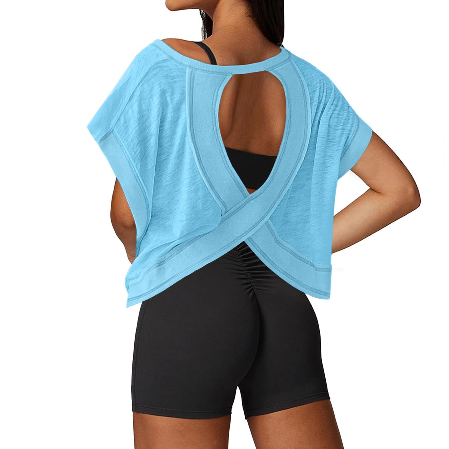 UNIANKIYA Open Back Workout Tops for Women Loose Fit Athletic Crop Tee Short Sleeve Gym Running Yoga Shirt