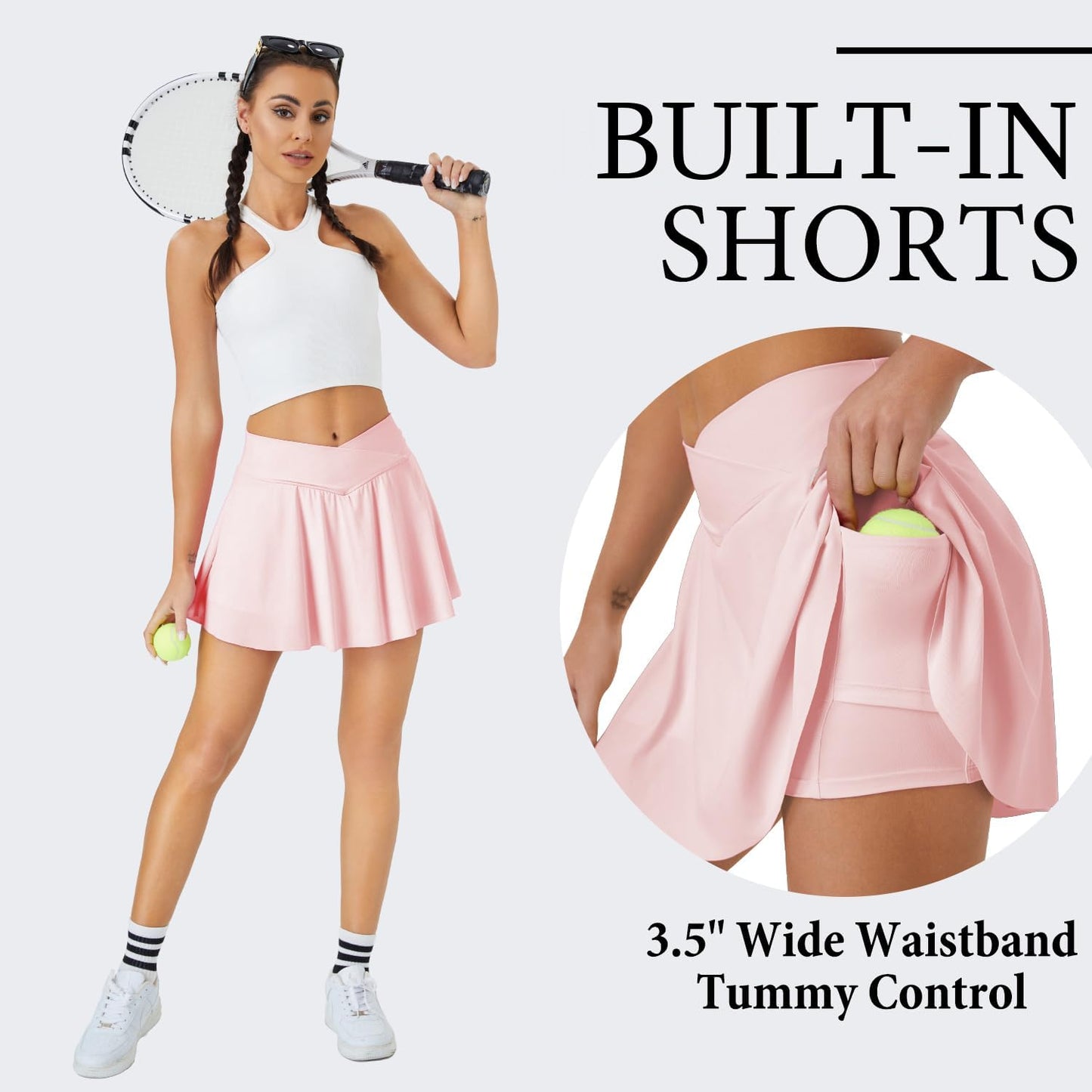 DLOODA Womens Tennis Skirt Crossover High Waisted Skort with Pockets Shorts - Tennis Mindset