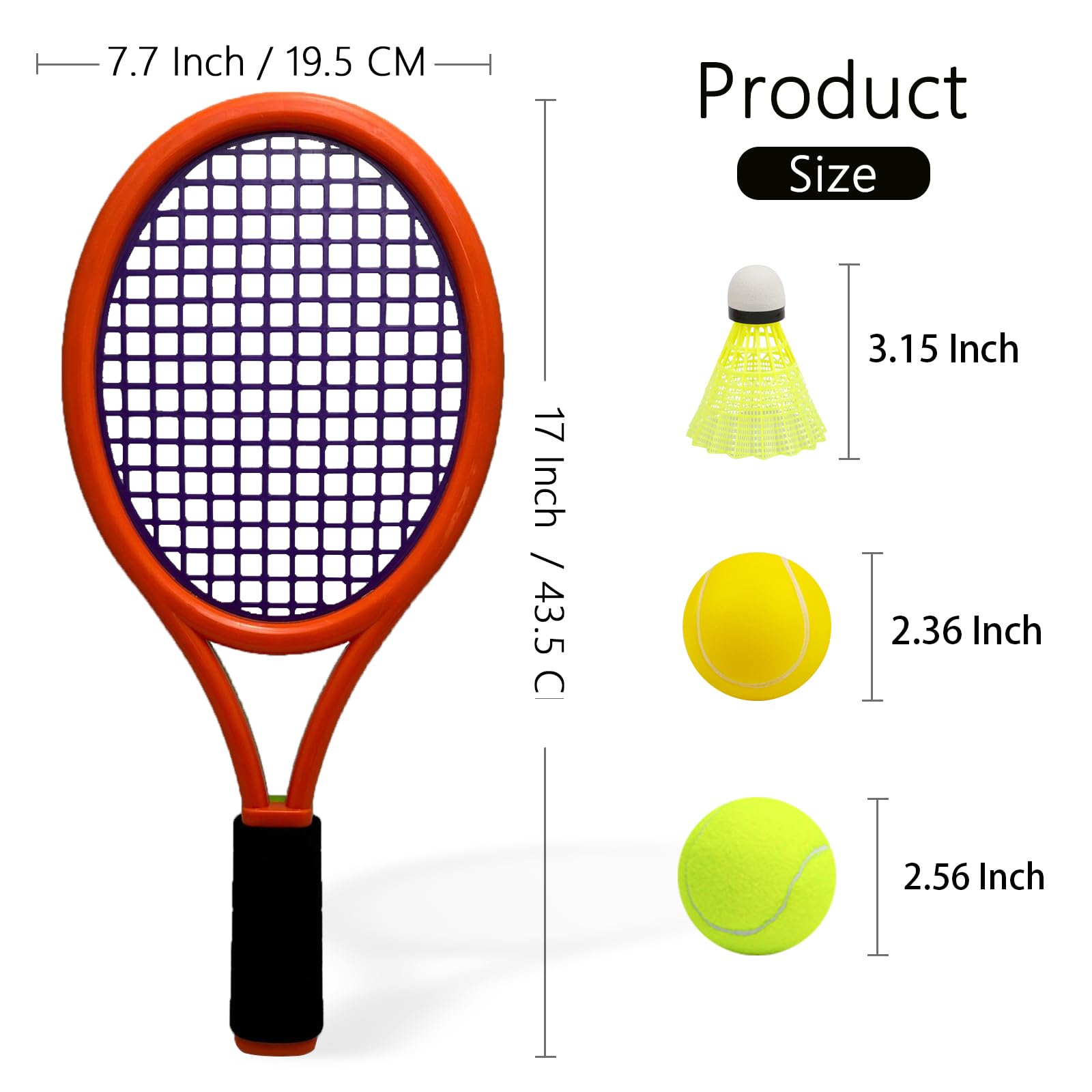Kids Tennis Racket,17 Inch Plastic Tennis Racket with 2 Soft Balls,2 Tennis Balls and 4 Shuttlecocks for Kid,Toddler Outdoor/Indoor Sport Play - Tennis Mindset