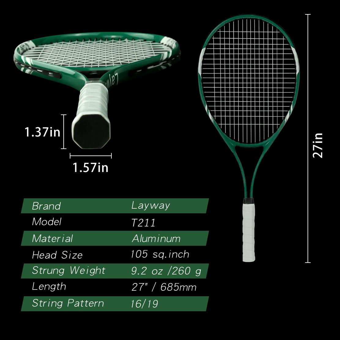 Tennis Rackets 2 Players Recreational for Beginners,Pre-Strung 27 Inch Light Adult Racquet Set for Women Men with Tennis Balls,Overgrips and Carry Bag - Tennis Mindset