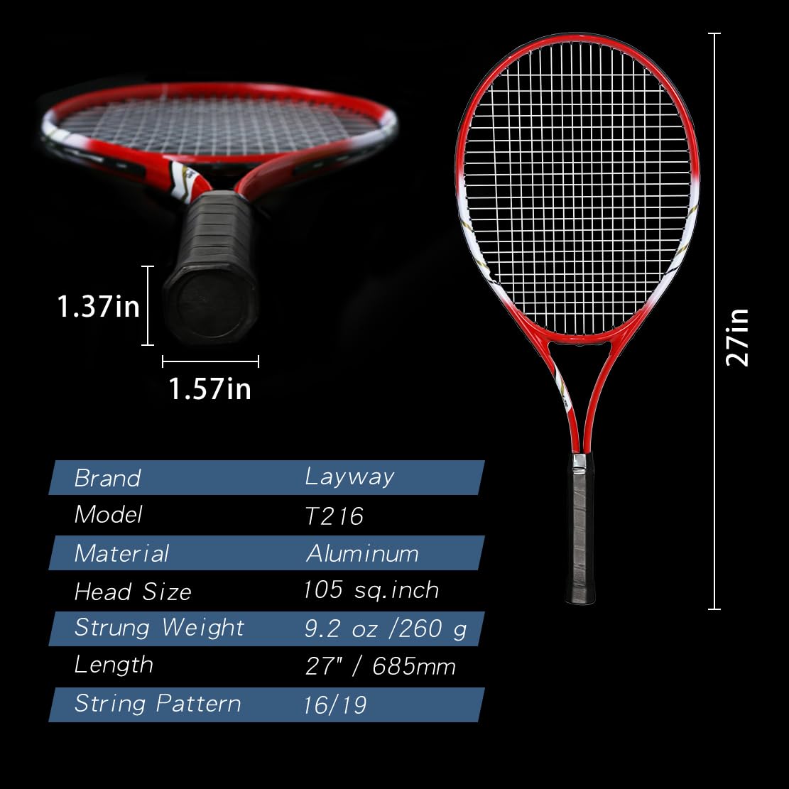 Tennis Rackets 2 Players Recreational for Beginners,Pre-Strung 27 Inch Light Adult Racquet Set for Women Men with Tennis Balls,Overgrips and Carry Bag - Tennis Mindset