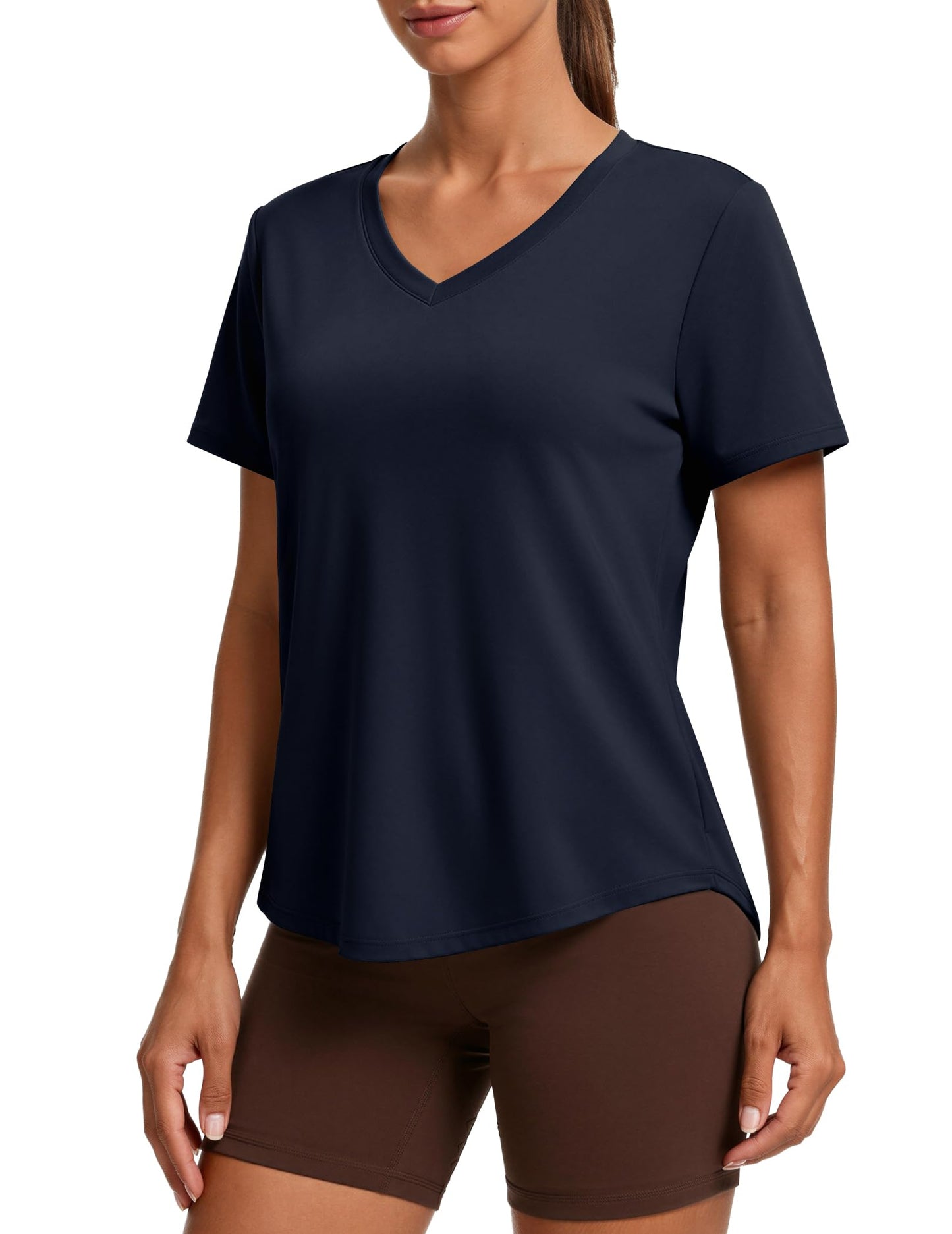PINSPARK V Neck Workout Tops for Women Short Sleeve Quick Dry Shirts