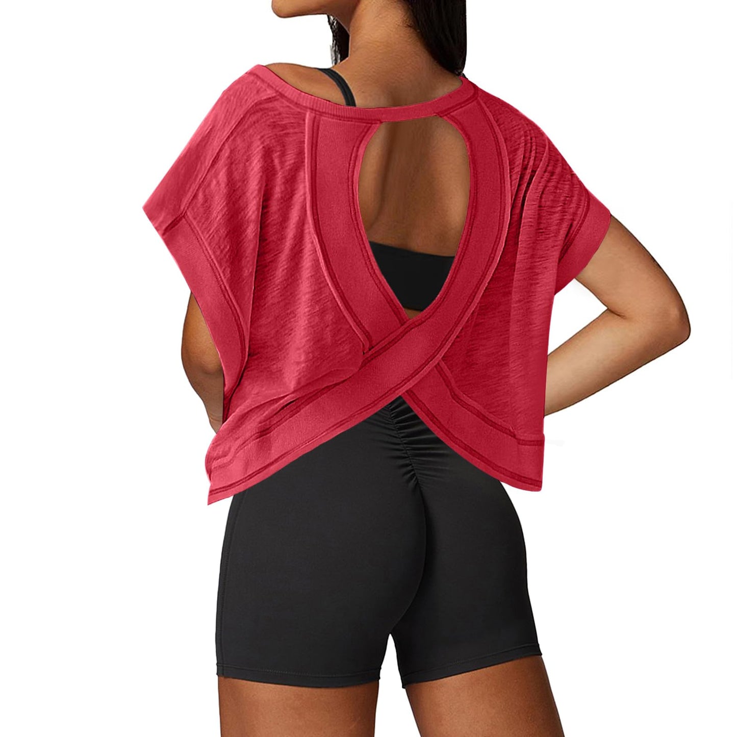 UNIANKIYA Open Back Workout Tops for Women Loose Fit Athletic Crop Tee Short Sleeve Gym Running Yoga Shirt