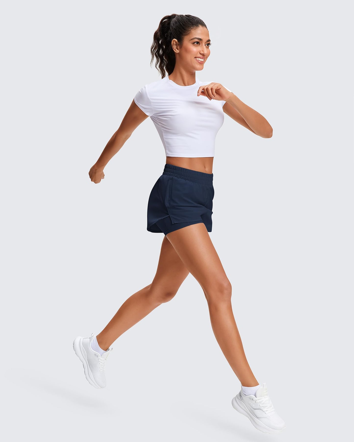 Stelle Women's 2 in 1 Running Shorts Gym Athletic Shorts with Zip Pockets - Tennis Mindset