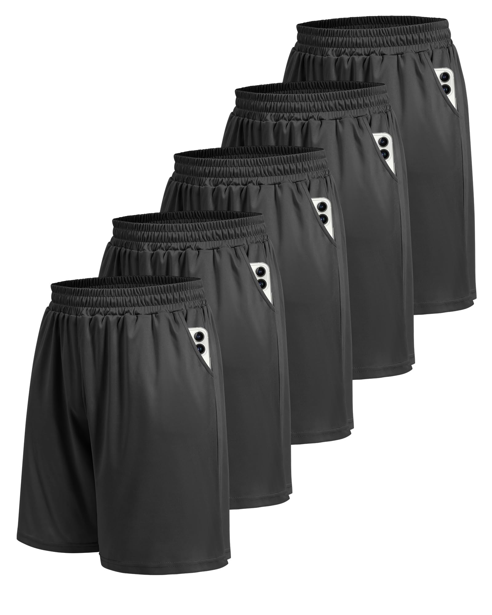 5 Pack Athletic Gym Mens Shorts - Workout Black Quick Dry Basketball Shorts - Tennis Mindset