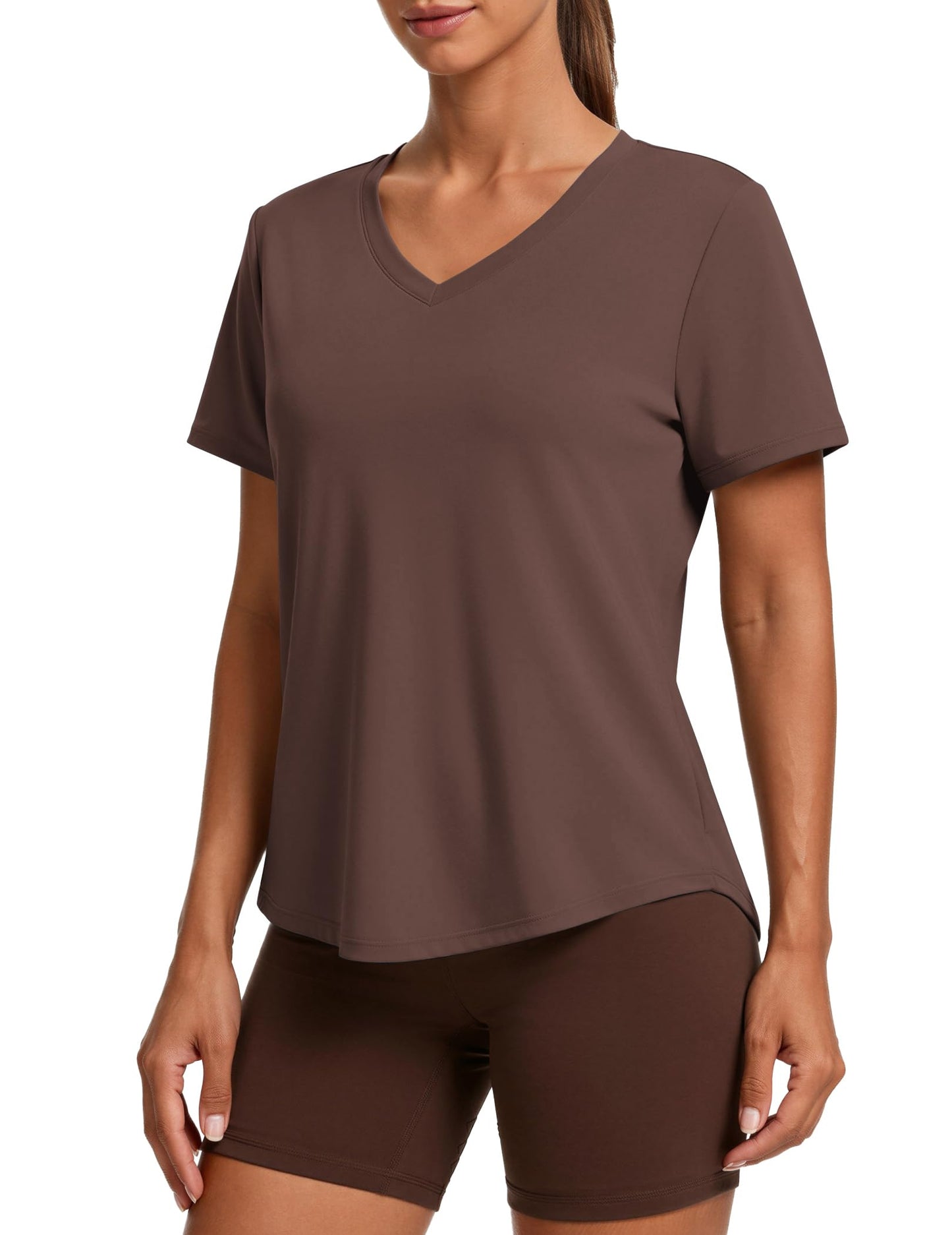PINSPARK V Neck Workout Tops for Women Short Sleeve Quick Dry Shirts