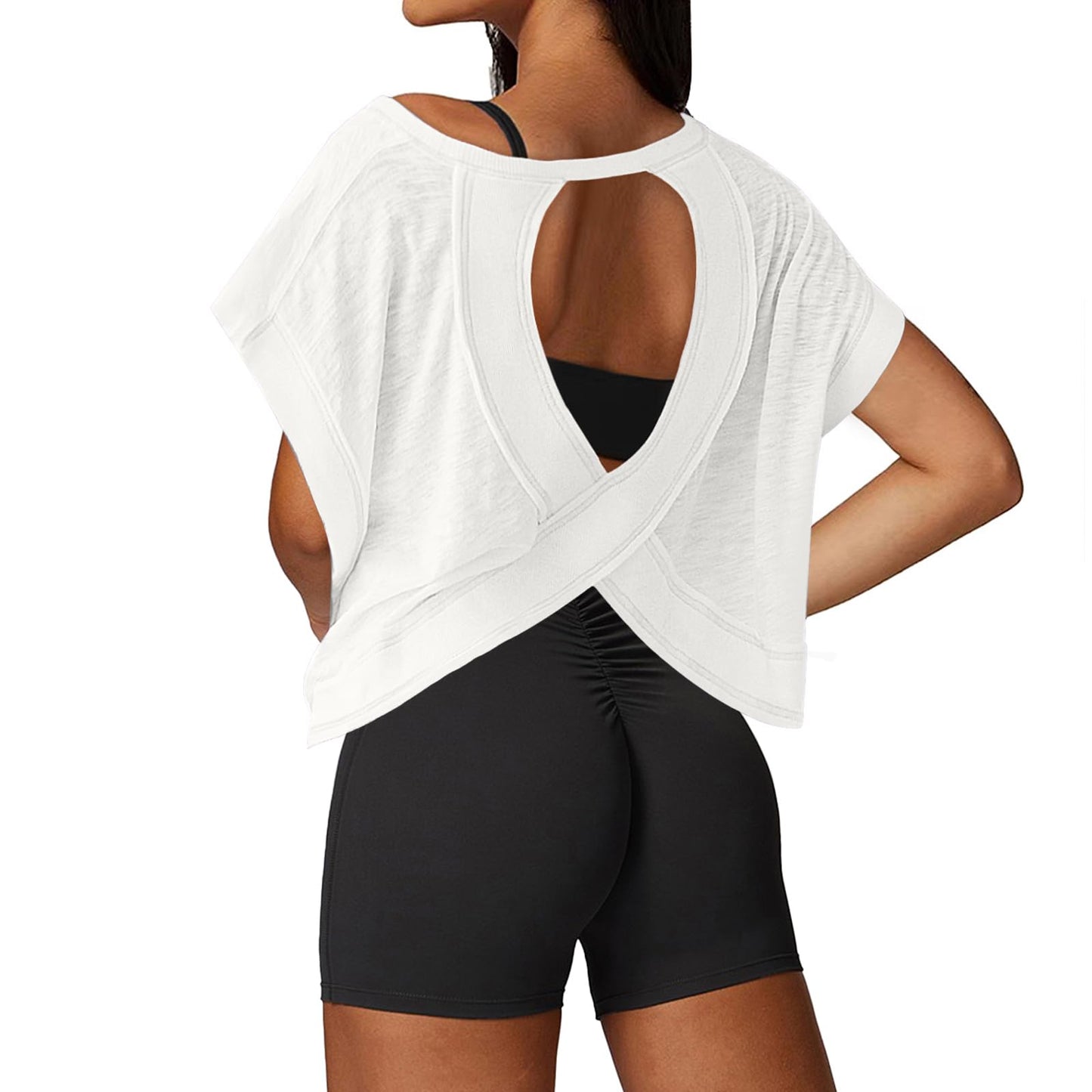 UNIANKIYA Open Back Workout Tops for Women Loose Fit Athletic Crop Tee Short Sleeve Gym Running Yoga Shirt