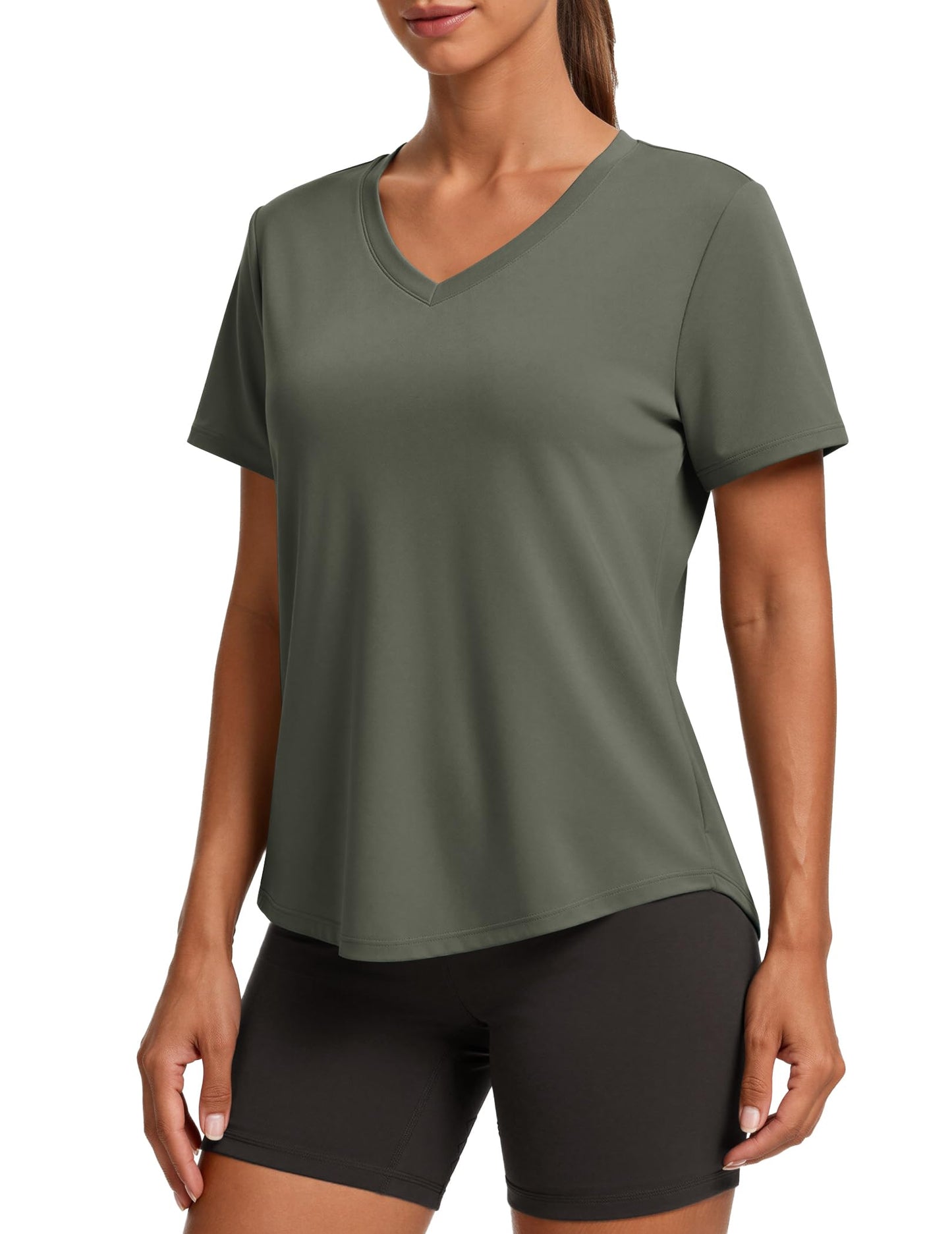 PINSPARK V Neck Workout Tops for Women Short Sleeve Quick Dry Shirts