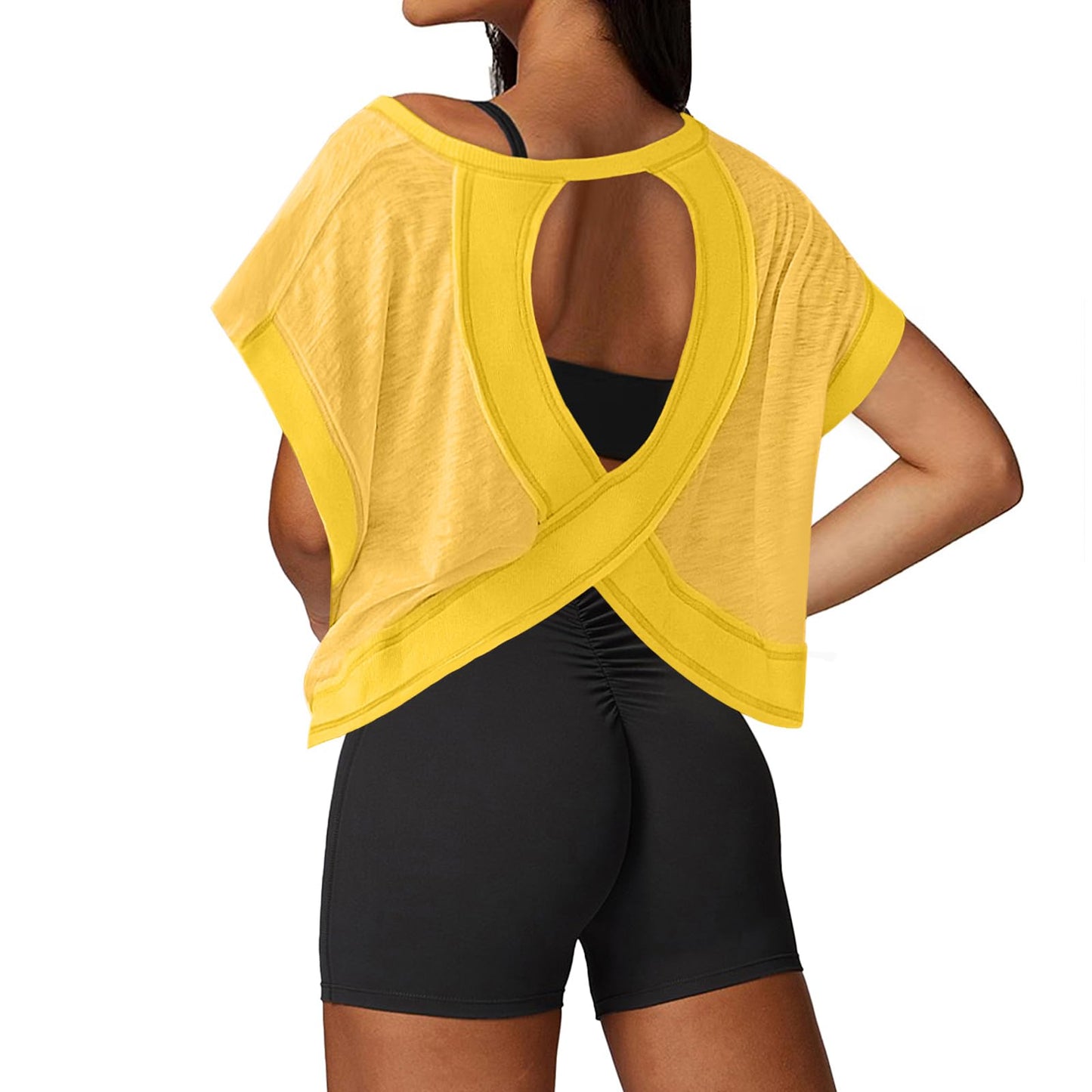 UNIANKIYA Open Back Workout Tops for Women Loose Fit Athletic Crop Tee Short Sleeve Gym Running Yoga Shirt