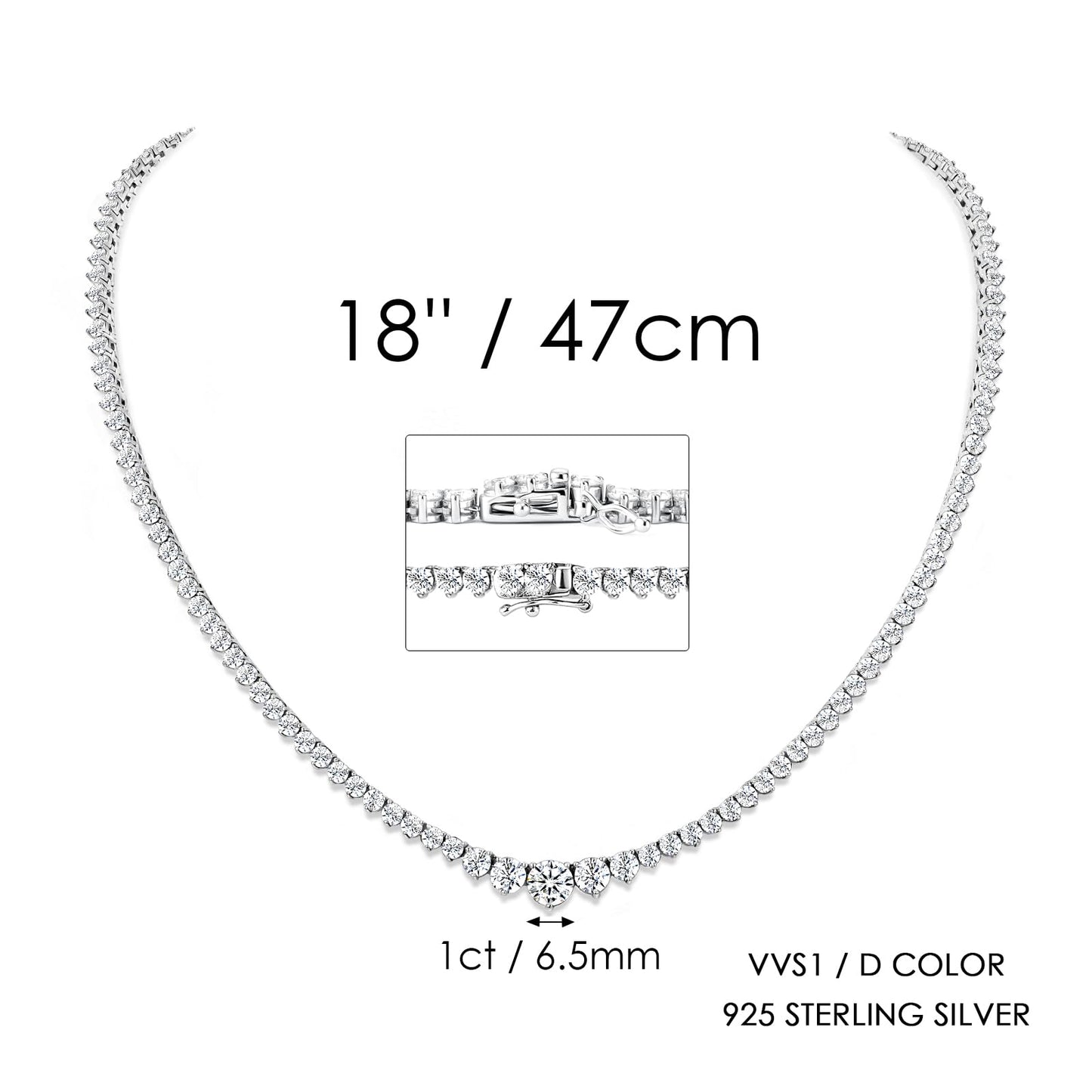 Moissanite Tennis Necklace for Women,Gradual Round Cut,925 Sterling Silver - Tennis Mindset