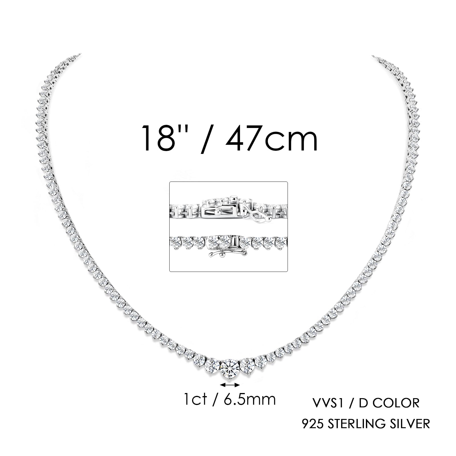 Moissanite Tennis Necklace for Women,Gradual Round Cut,925 Sterling Silver - Tennis Mindset
