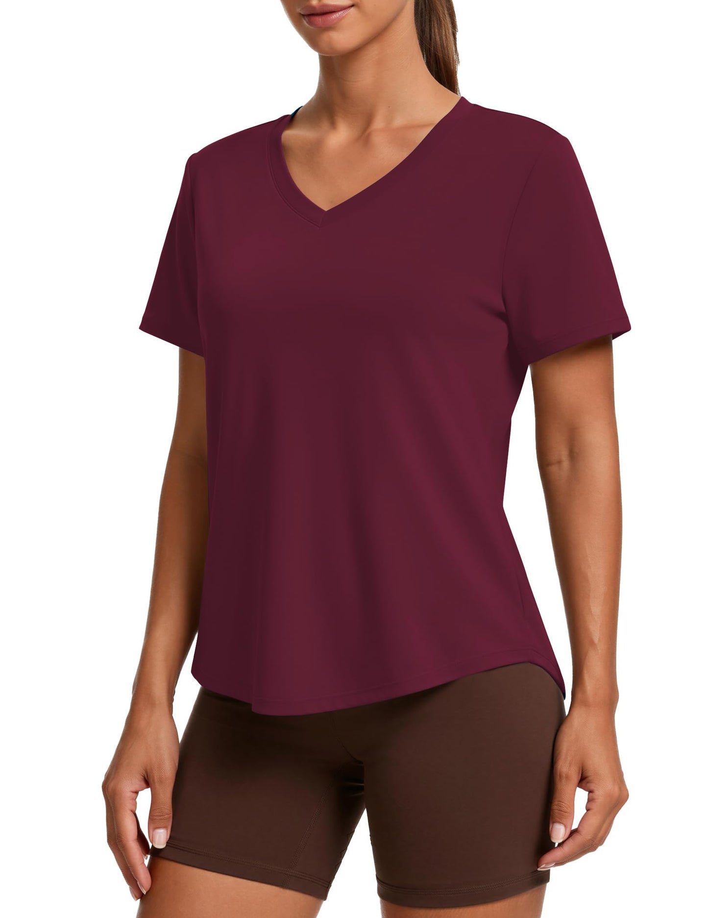 PINSPARK V Neck Workout Tops for Women Short Sleeve Quick Dry Shirts