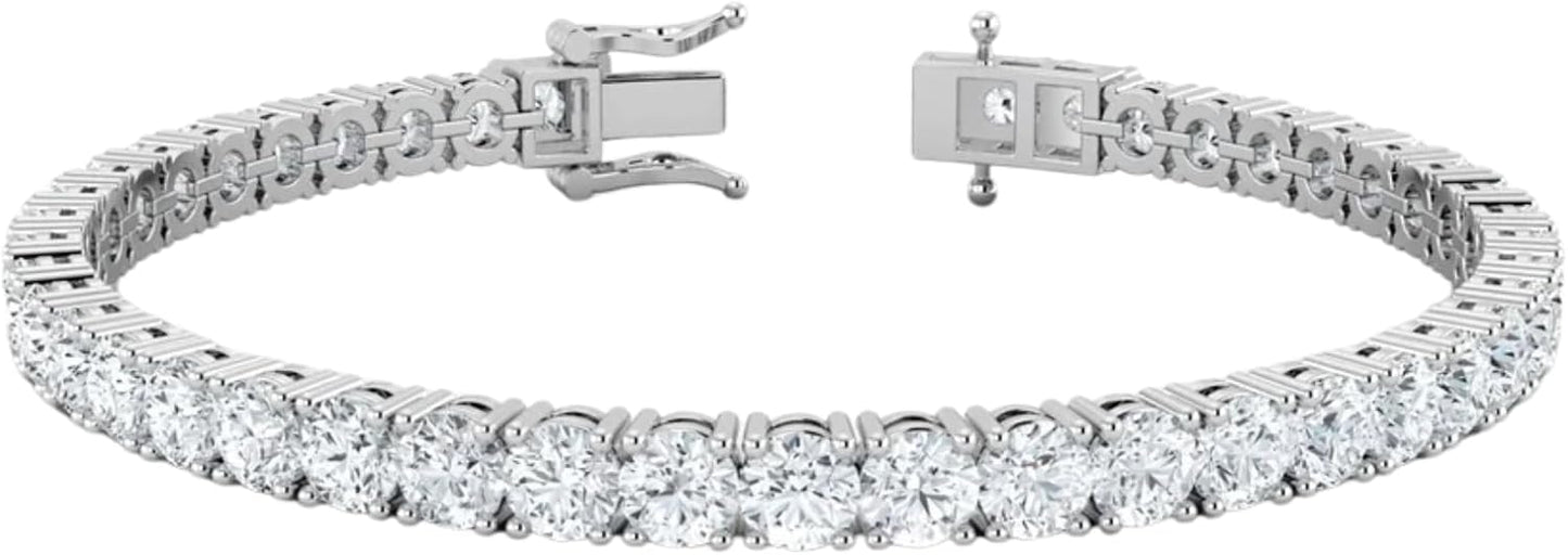 IGI Certified 3.00-10.00 Carat Lab Grown Diamond Tennis Bracelet for Women 14K / 18K Solid White & Yellow Gold Prong Setting Push Safety Lock Clasp Round Cut Jewelry (E-F Color, VS1-VS2 Clarity)