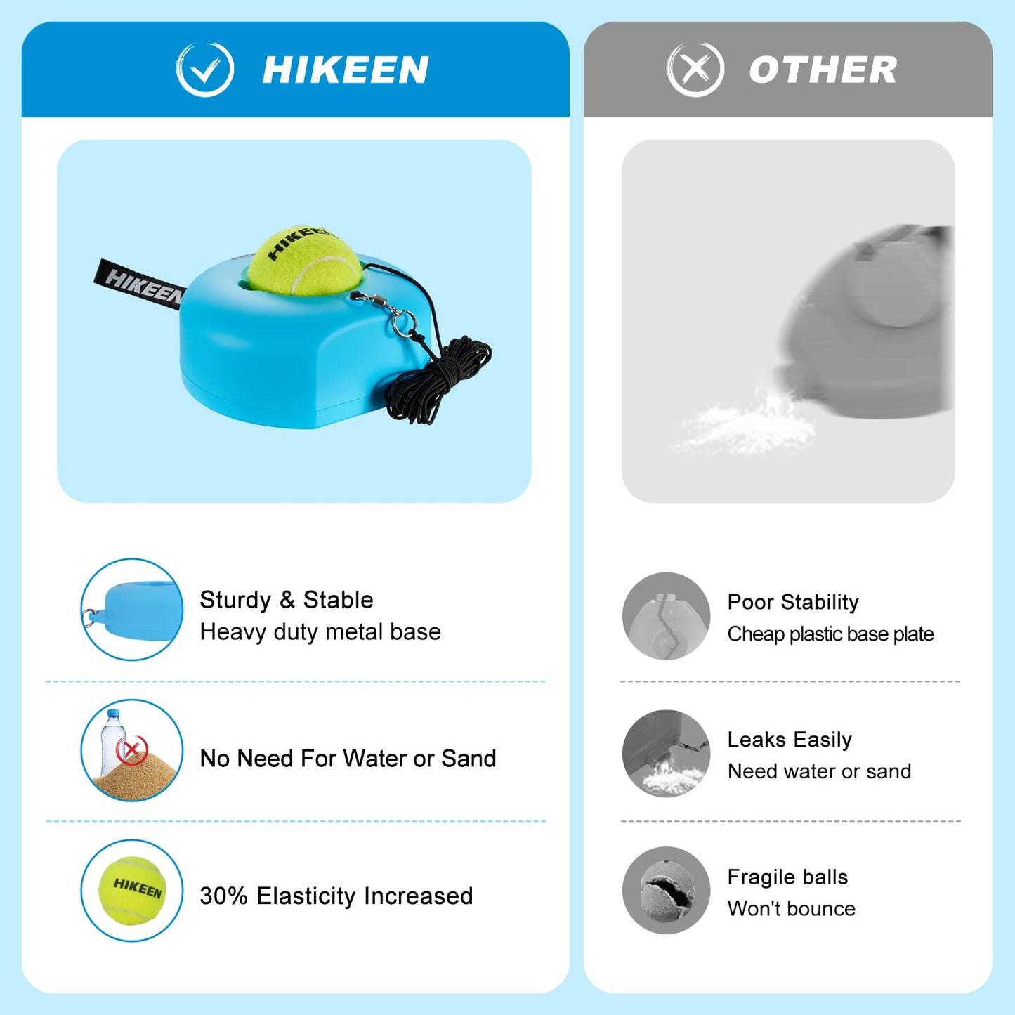 Hikeen Premium Tennis Trainer Rebound with Metal Base,Portable Solo Tennis Trainer Set with 3 Highly Elastic String Balls,Tennis Practice Equipment for Adult Kids an Beginners - Tennis Mindset