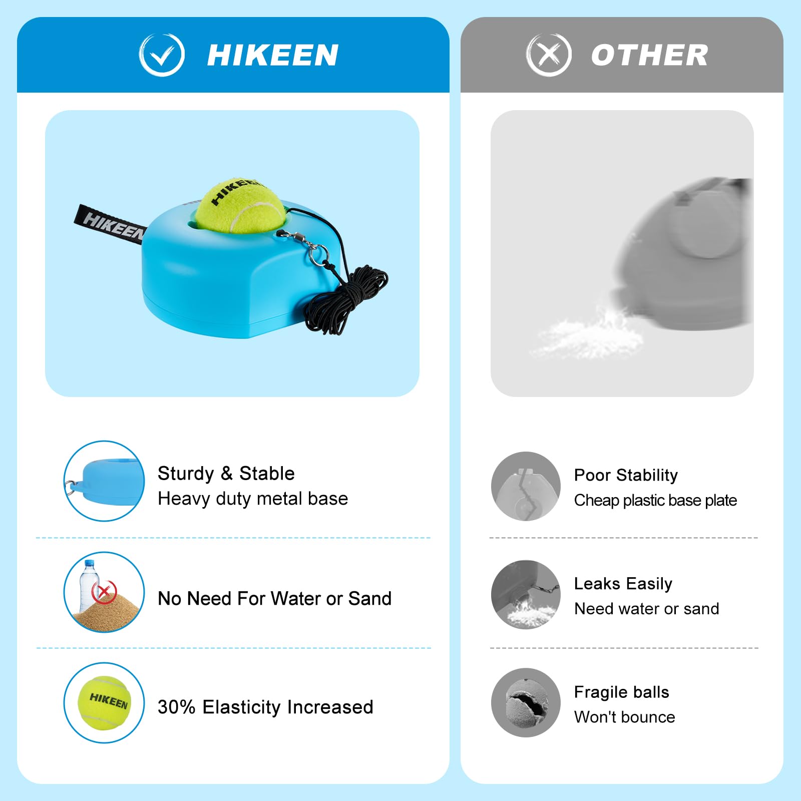 Hikeen Premium Tennis Trainer Rebound with Metal Base,Portable Solo Tennis Trainer Set with 3 Highly Elastic String Balls,Tennis Practice Equipment for Adult Kids an Beginners - Tennis Mindset