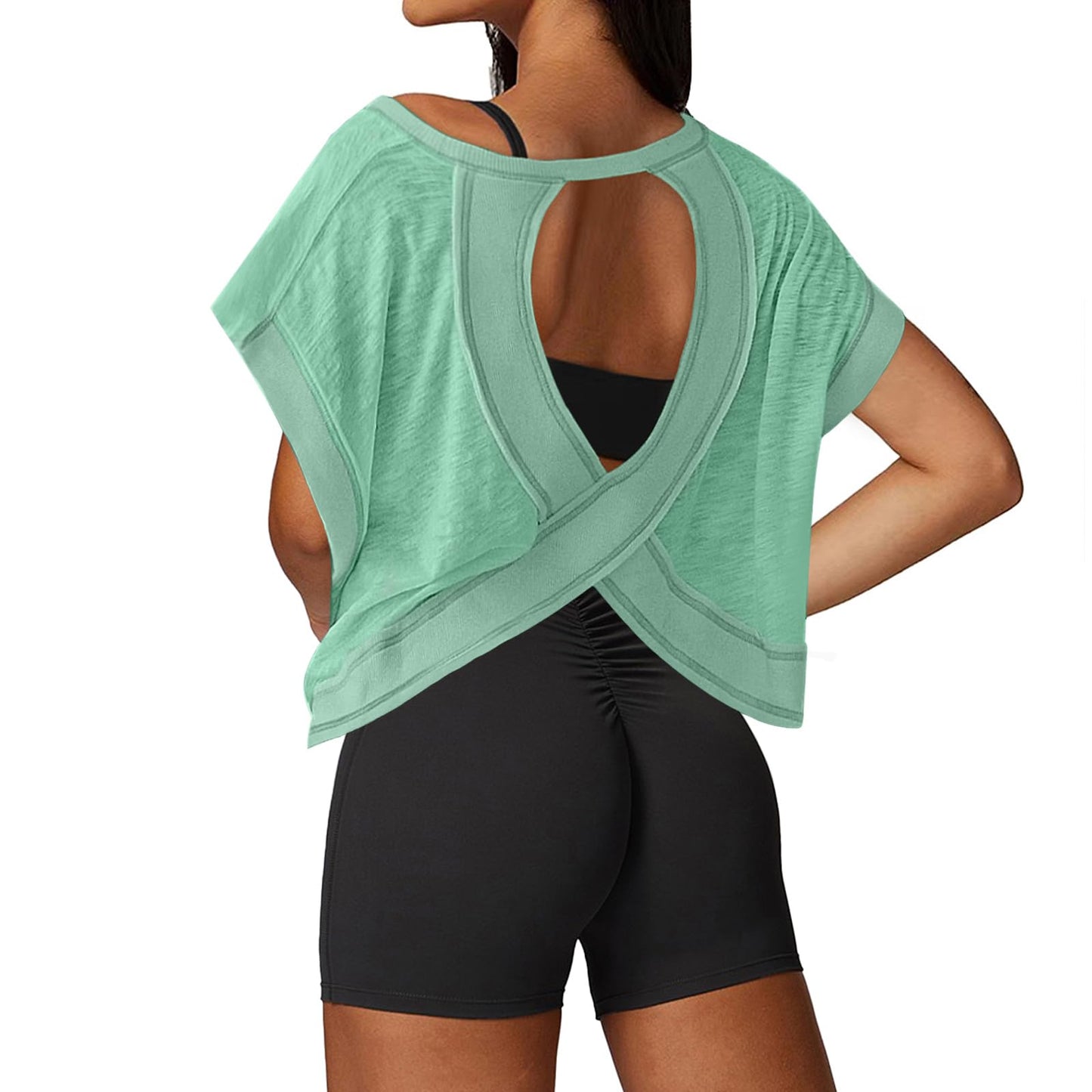 UNIANKIYA Open Back Workout Tops for Women Loose Fit Athletic Crop Tee Short Sleeve Gym Running Yoga Shirt