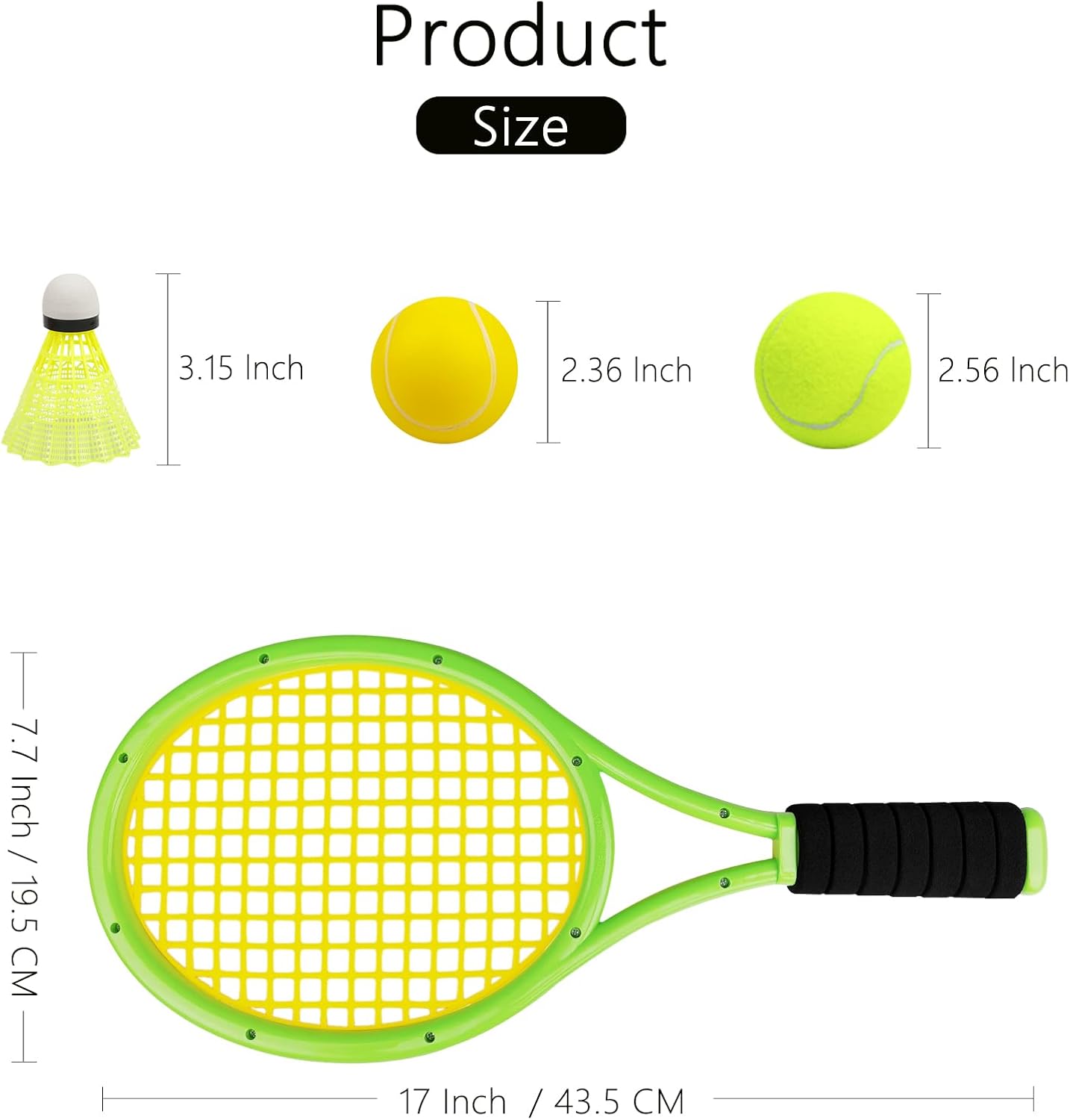 Kids Tennis Racket,17 Inch Plastic Tennis Racket with 2 Soft Balls,2 Tennis Balls and 4 Shuttlecocks for Kid,Toddler Outdoor/Indoor Sport Play - Tennis Mindset