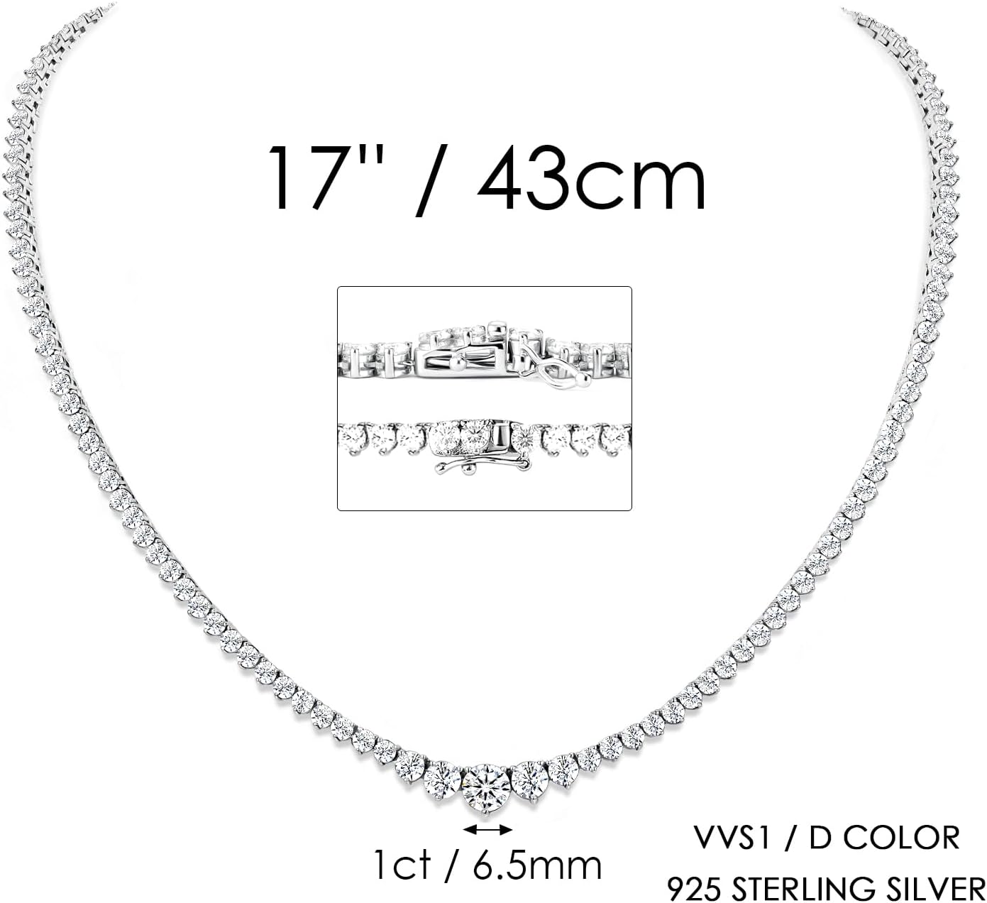 Moissanite Tennis Necklace for Women,Gradual Round Cut,925 Sterling Silver - Tennis Mindset