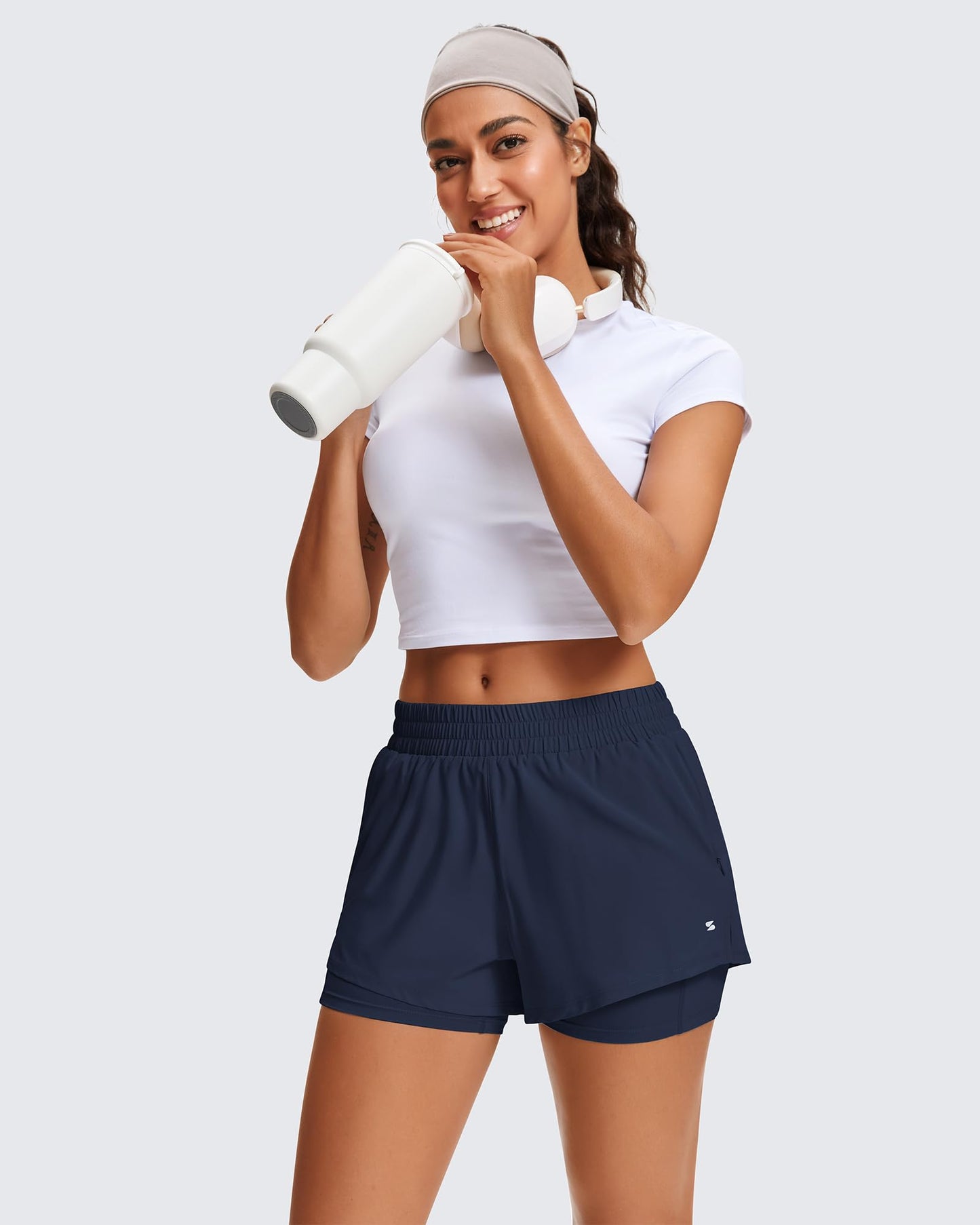 Stelle Women's 2 in 1 Running Shorts Gym Athletic Shorts with Zip Pockets - Tennis Mindset