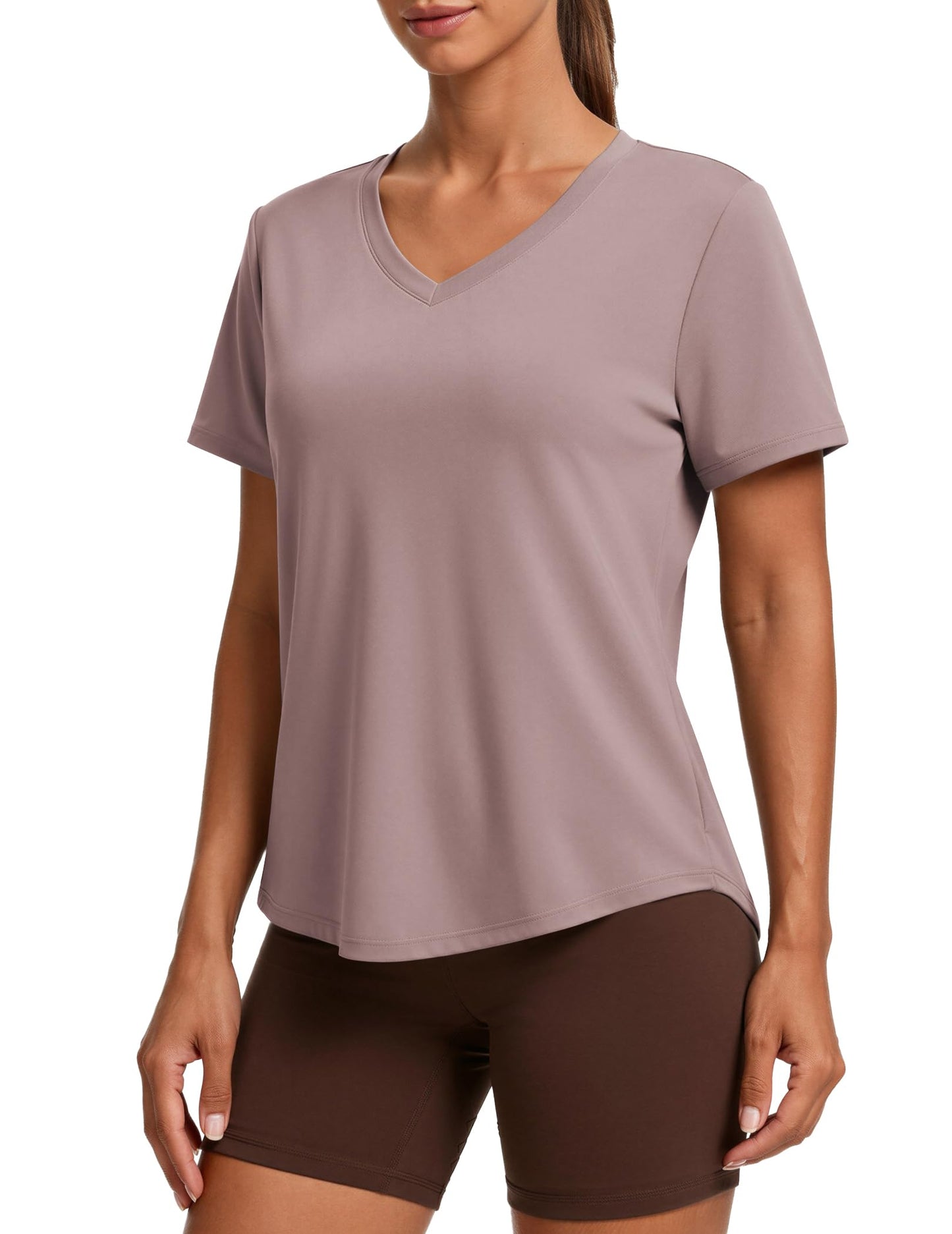 PINSPARK V Neck Workout Tops for Women Short Sleeve Quick Dry Shirts
