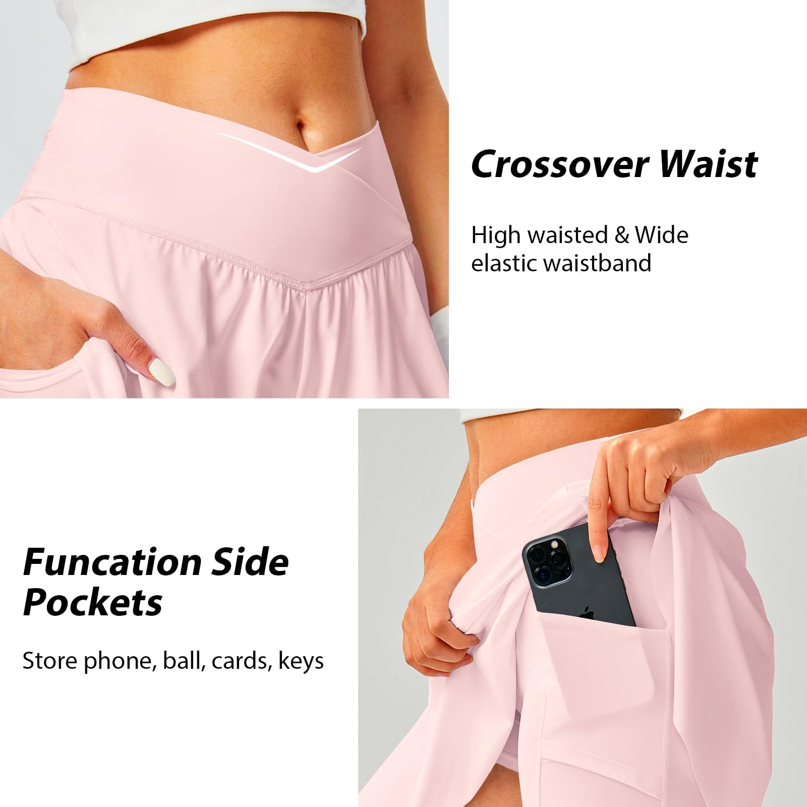 DLOODA Womens Tennis Skirt Crossover High Waisted Skort with Pockets Shorts - Tennis Mindset