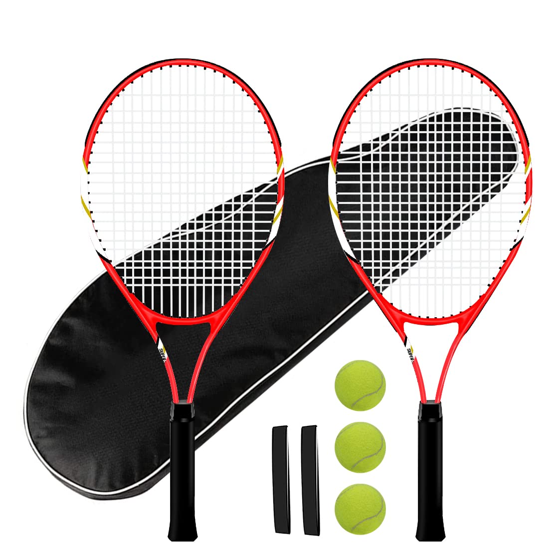 Tennis Rackets 2 Players Recreational for Beginners,Pre-Strung 27 Inch Light Adult Racquet Set for Women Men with Tennis Balls,Overgrips and Carry Bag - Tennis Mindset