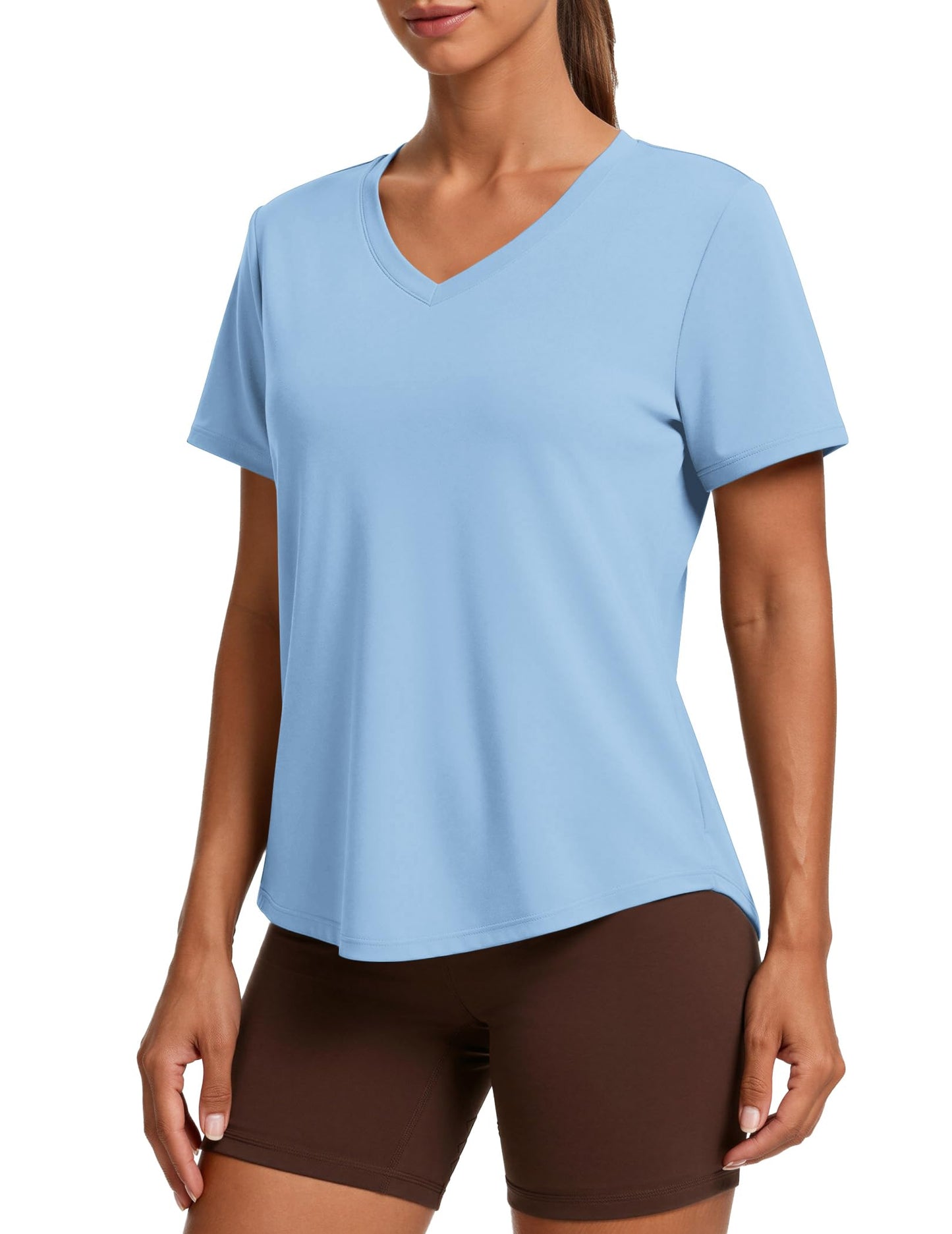 PINSPARK V Neck Workout Tops for Women Short Sleeve Quick Dry Shirts