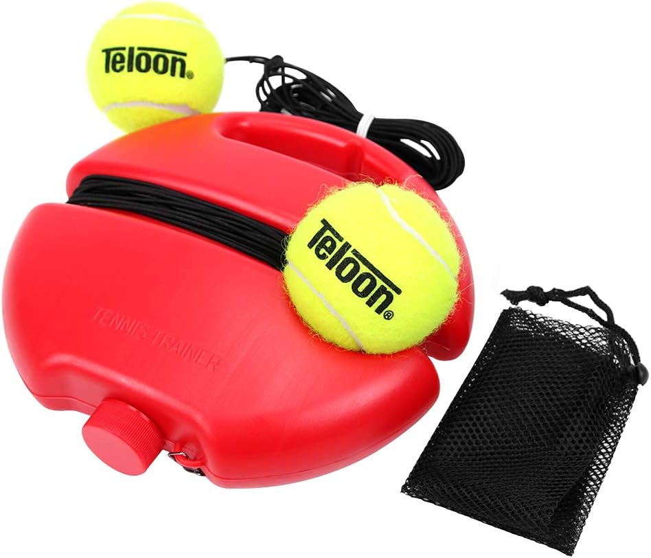 Teloon Solo Tennis Trainer Rebound Ball with String for Self Tennis Practice Training Tool for Adults or Kids Beginners with 2 String Balls Elastic and a Portable Mesh Bag - Tennis Mindset