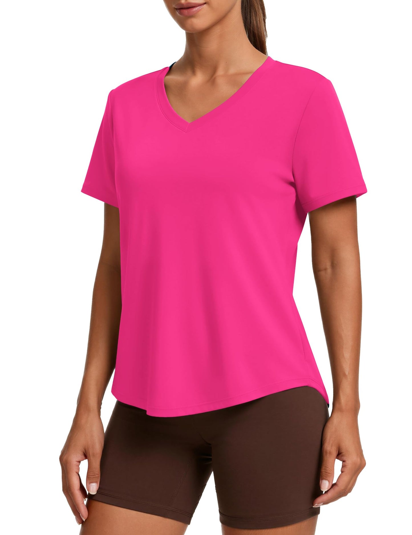 PINSPARK V Neck Workout Tops for Women Short Sleeve Quick Dry Shirts
