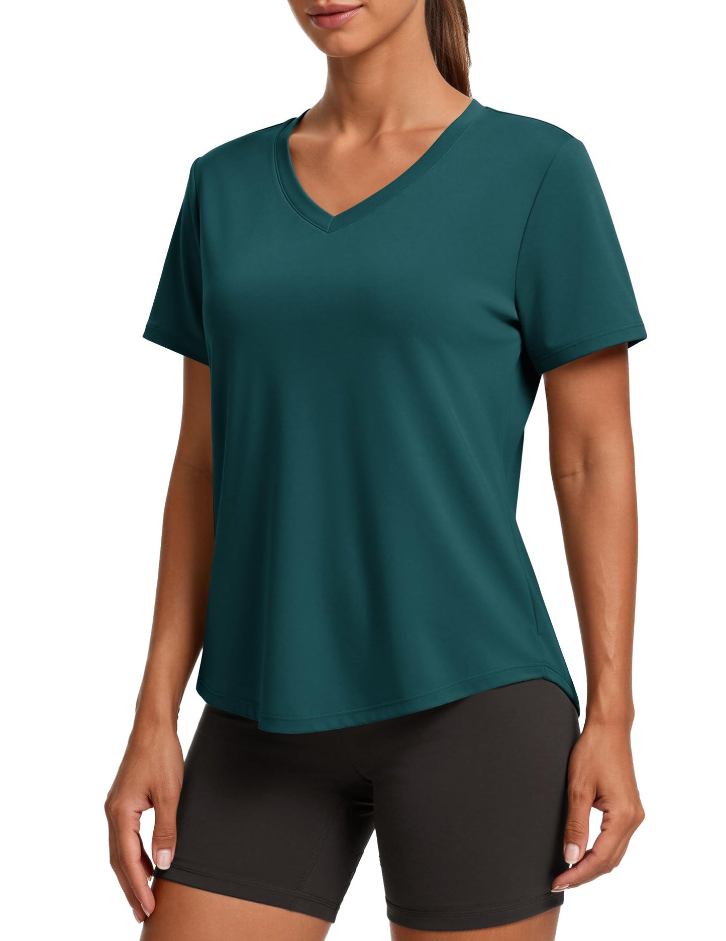 PINSPARK V Neck Workout Tops for Women Short Sleeve Quick Dry Shirts