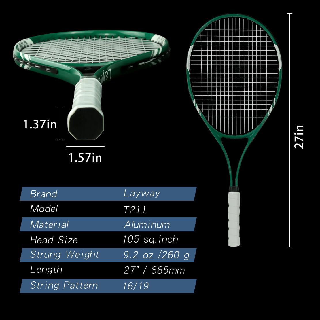 Tennis Rackets 2 Players Recreational for Beginners,Pre-Strung 27 Inch Light Adult Racquet Set for Women Men with Tennis Balls,Overgrips and Carry Bag - Tennis Mindset