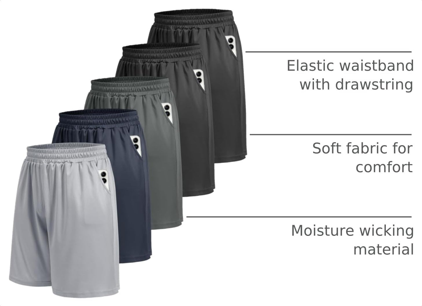 5 Pack Athletic Gym Mens Shorts - Workout Black Quick Dry Basketball Shorts - Tennis Mindset