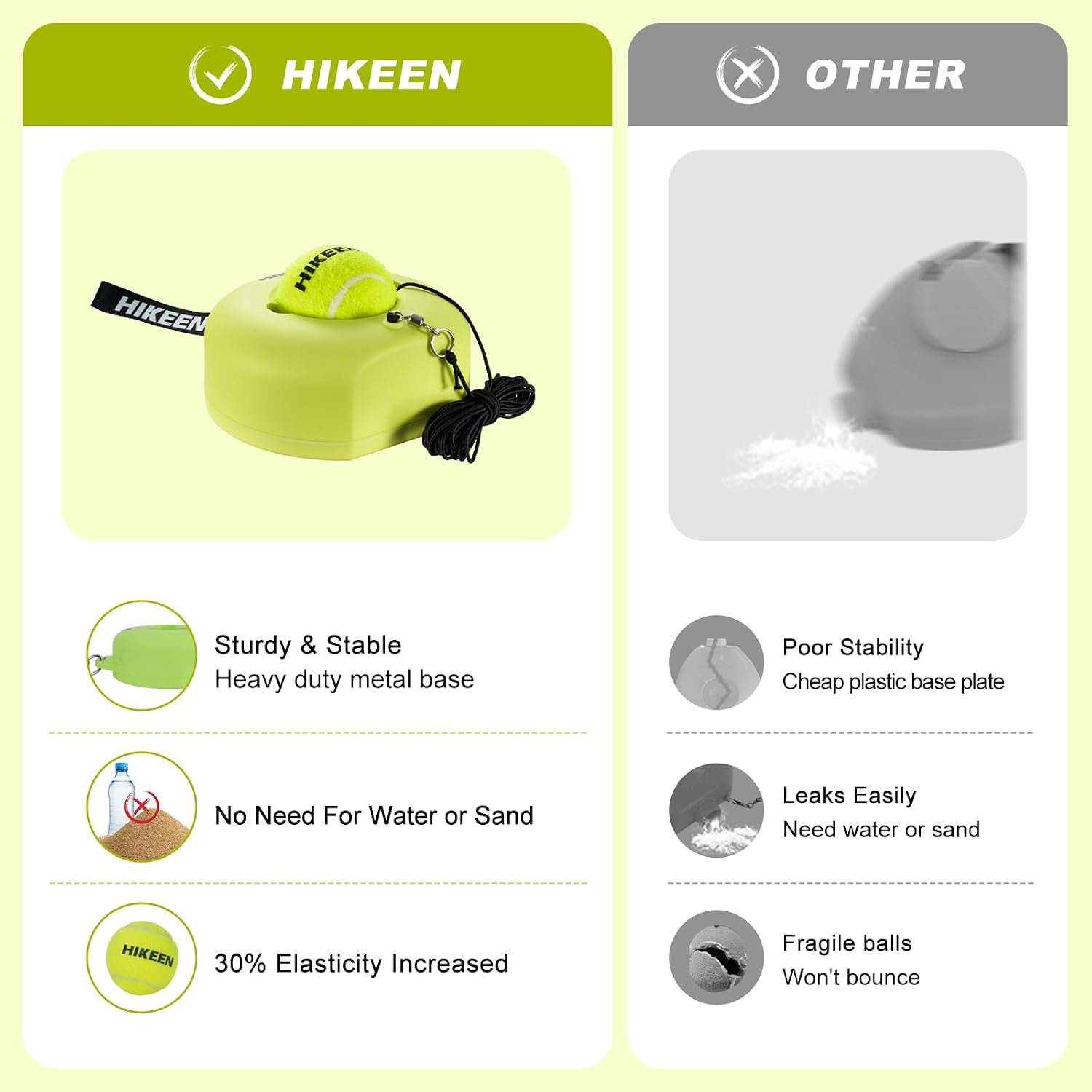 Hikeen Premium Tennis Trainer Rebound with Metal Base,Portable Solo Tennis Trainer Set with 3 Highly Elastic String Balls,Tennis Practice Equipment for Adult Kids an Beginners - Tennis Mindset