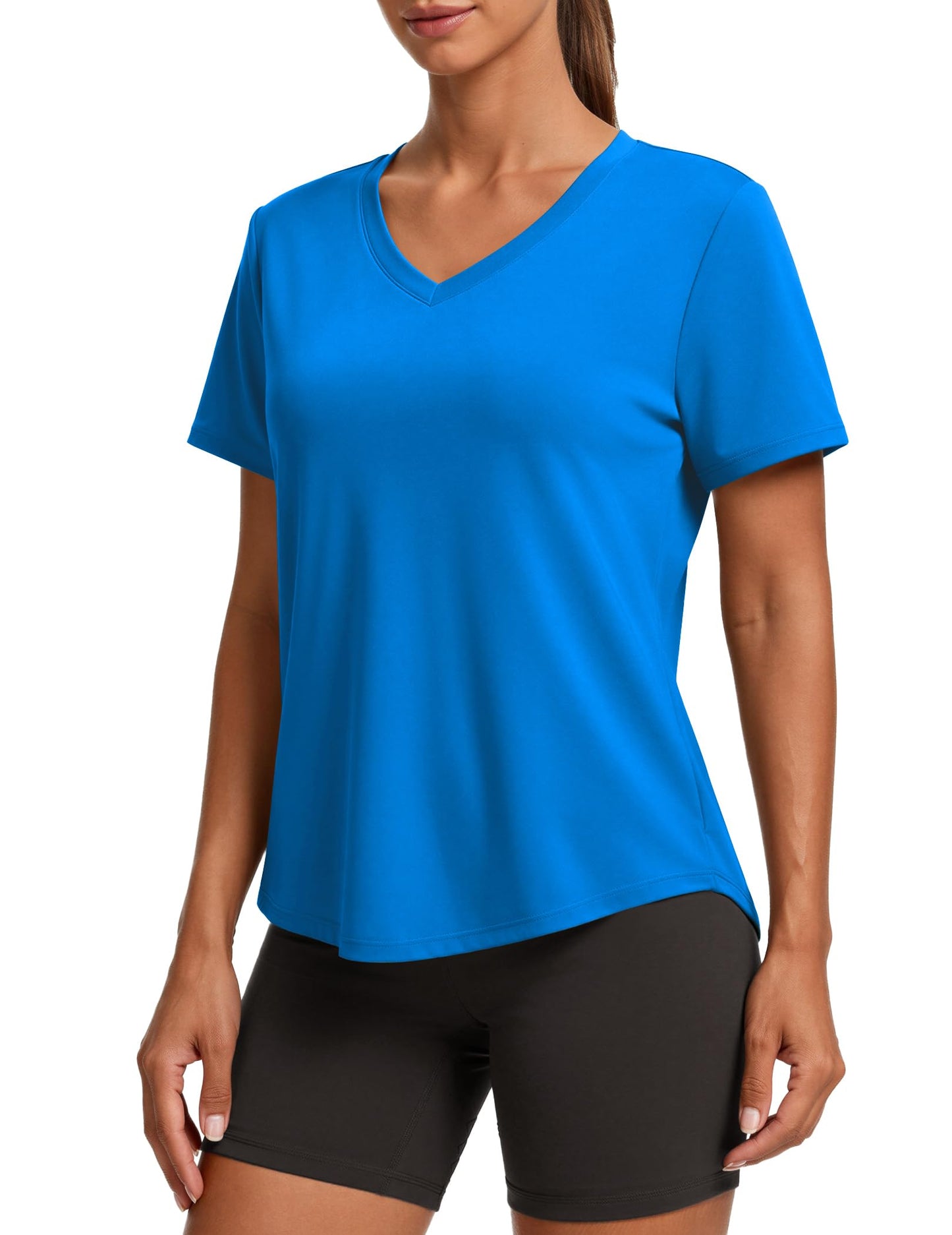 PINSPARK V Neck Workout Tops for Women Short Sleeve Quick Dry Shirts